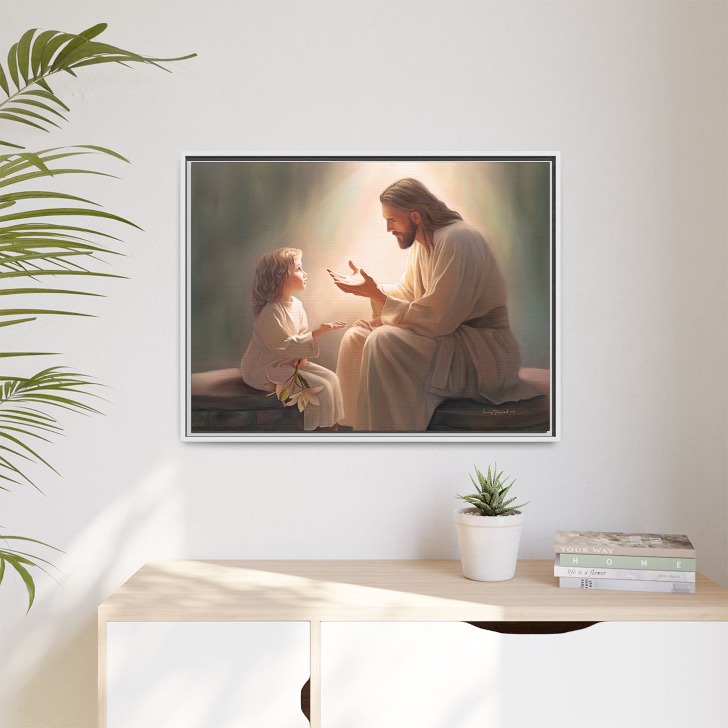 We are His Children, Fine Art Framed Canvas Print, Picture of Jesus, Jesus with a Child, Christian Gift, Christian Art, Jesus Christ Art with Child