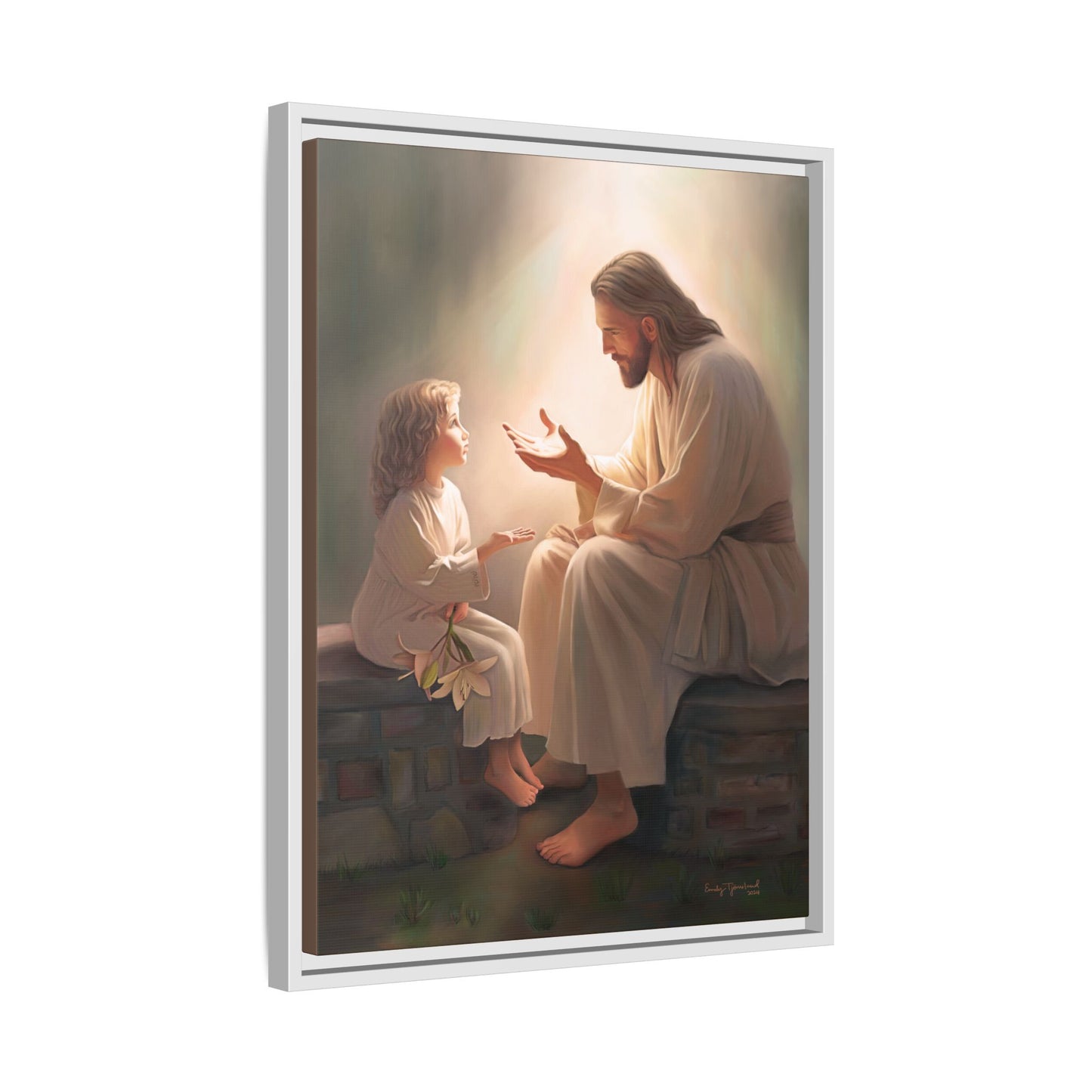 We are His Children, Fine Art Framed Canvas Print, Picture of Jesus, Jesus with a Child, Christian Gift, Christian Art, Jesus Christ Art with Child