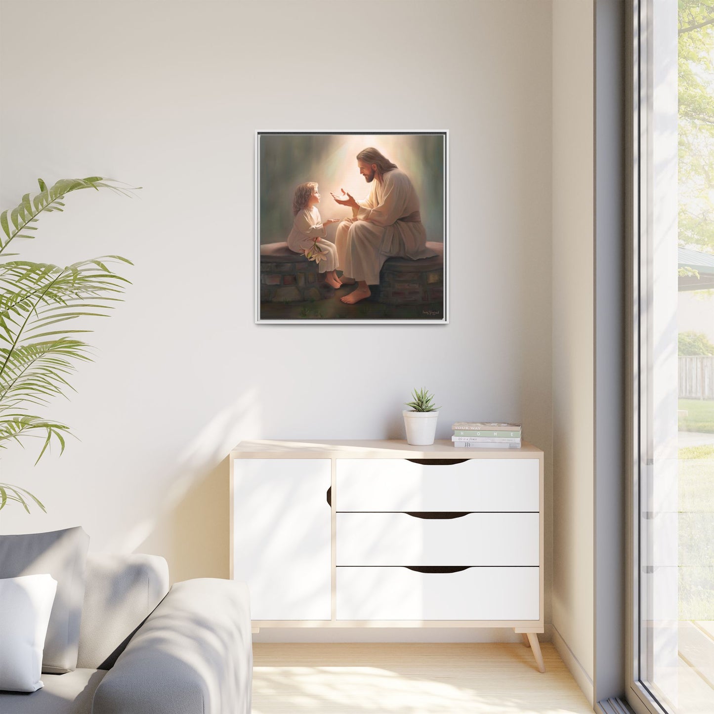 We are His Children, Fine Art Framed Canvas Print, Picture of Jesus, Jesus with a Child, Christian Gift, Christian Art, Jesus Christ Art with Child