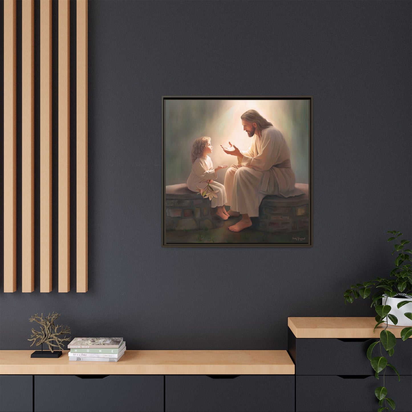 We are His Children, Fine Art Framed Canvas Print, Picture of Jesus, Jesus with a Child, Christian Gift, Christian Art, Jesus Christ Art with Child