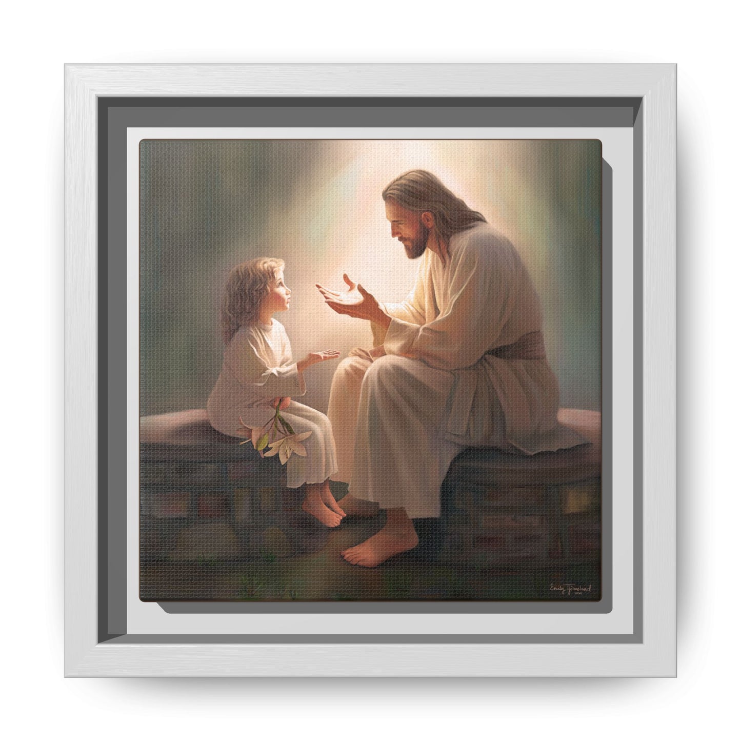 We are His Children, Fine Art Framed Canvas Print, Picture of Jesus, Jesus with a Child, Christian Gift, Christian Art, Jesus Christ Art with Child