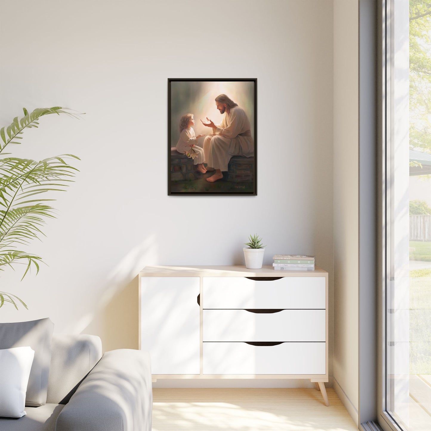 We are His Children, Fine Art Framed Canvas Print, Picture of Jesus, Jesus with a Child, Christian Gift, Christian Art, Jesus Christ Art with Child