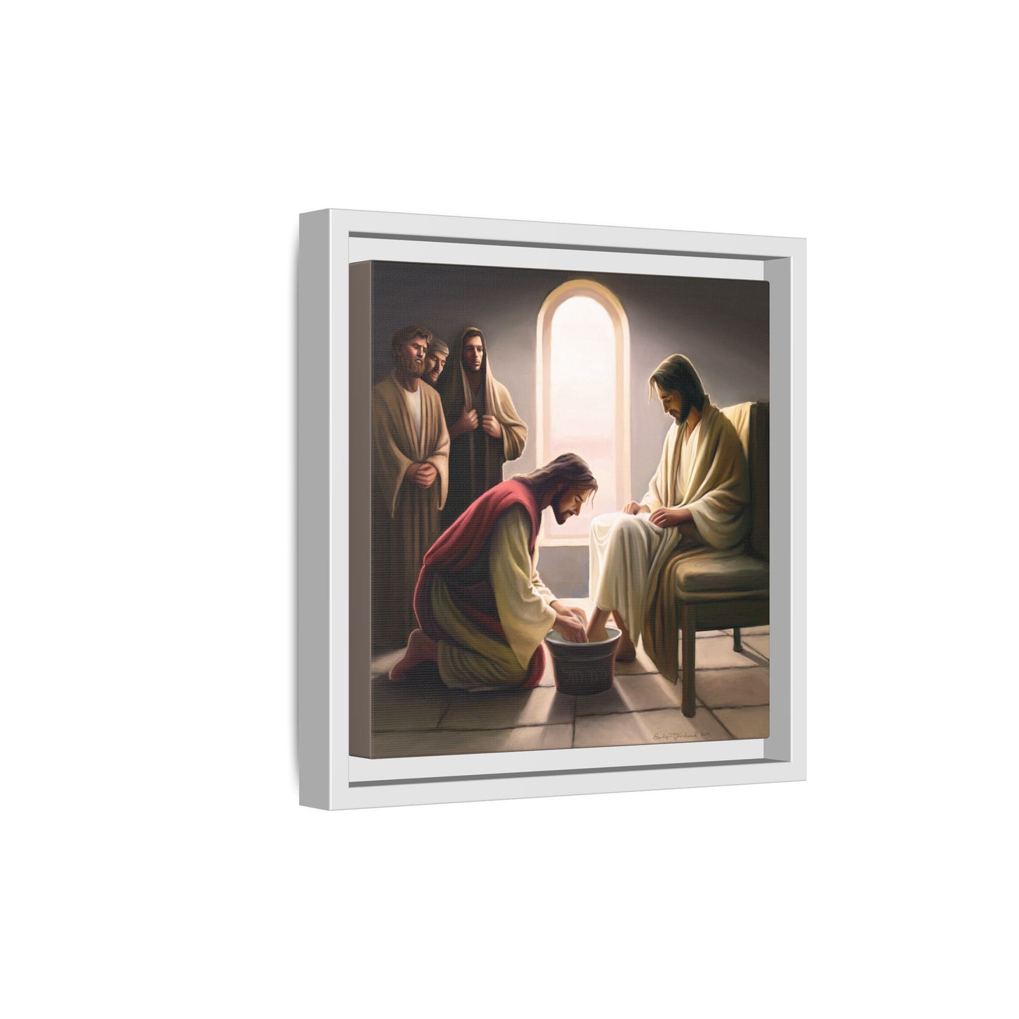 Jesus Washing Feet, Framed Canvas Print Art, Christ Washing Disciple's Feet, Christian Gift, Jesus Christ Serving Others, many sizes available
