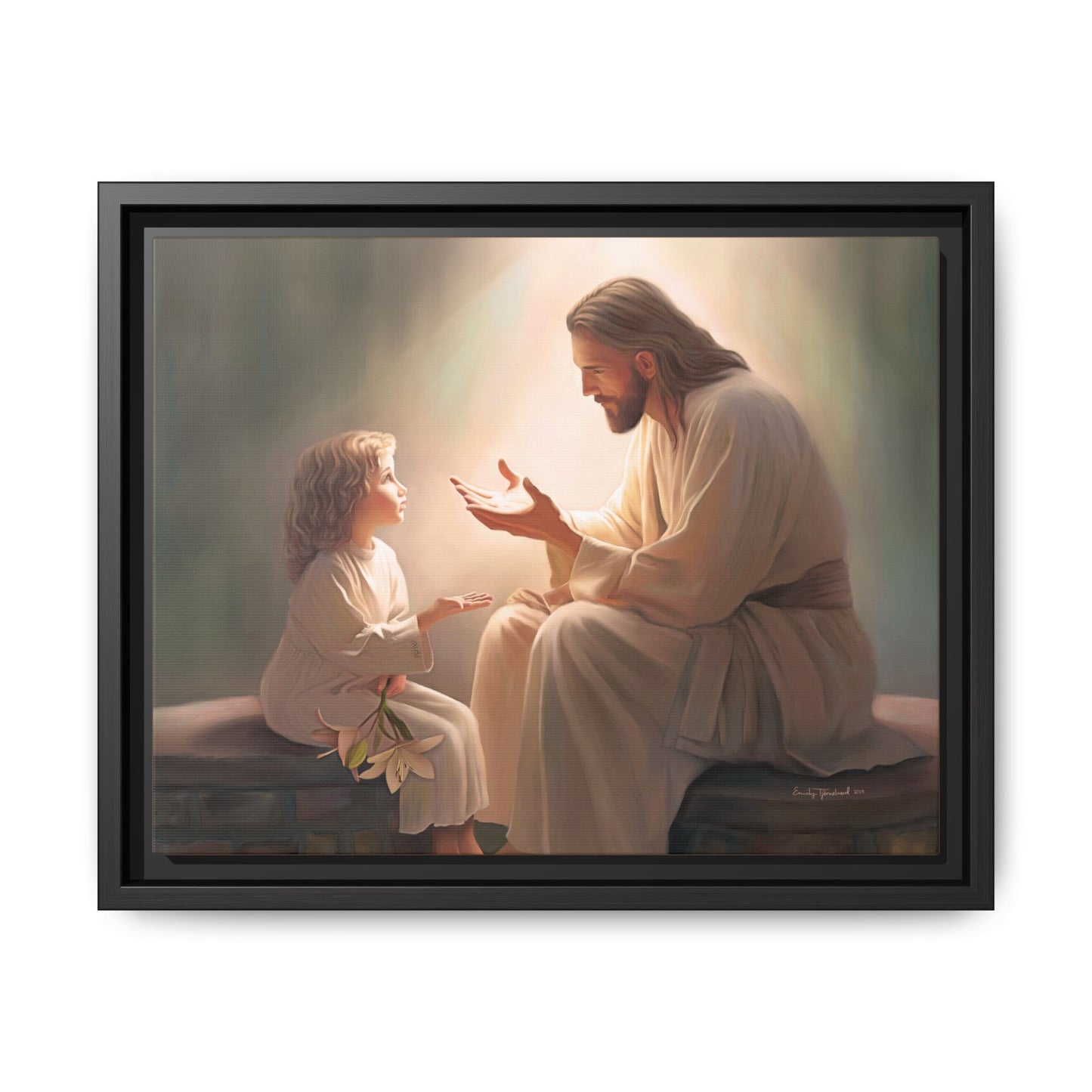 We are His Children, Fine Art Framed Canvas Print, Picture of Jesus, Jesus with a Child, Christian Gift, Christian Art, Jesus Christ Art with Child
