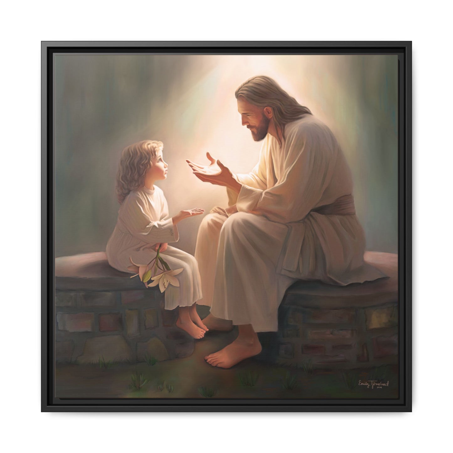 We are His Children, Fine Art Framed Canvas Print, Picture of Jesus, Jesus with a Child, Christian Gift, Christian Art, Jesus Christ Art with Child