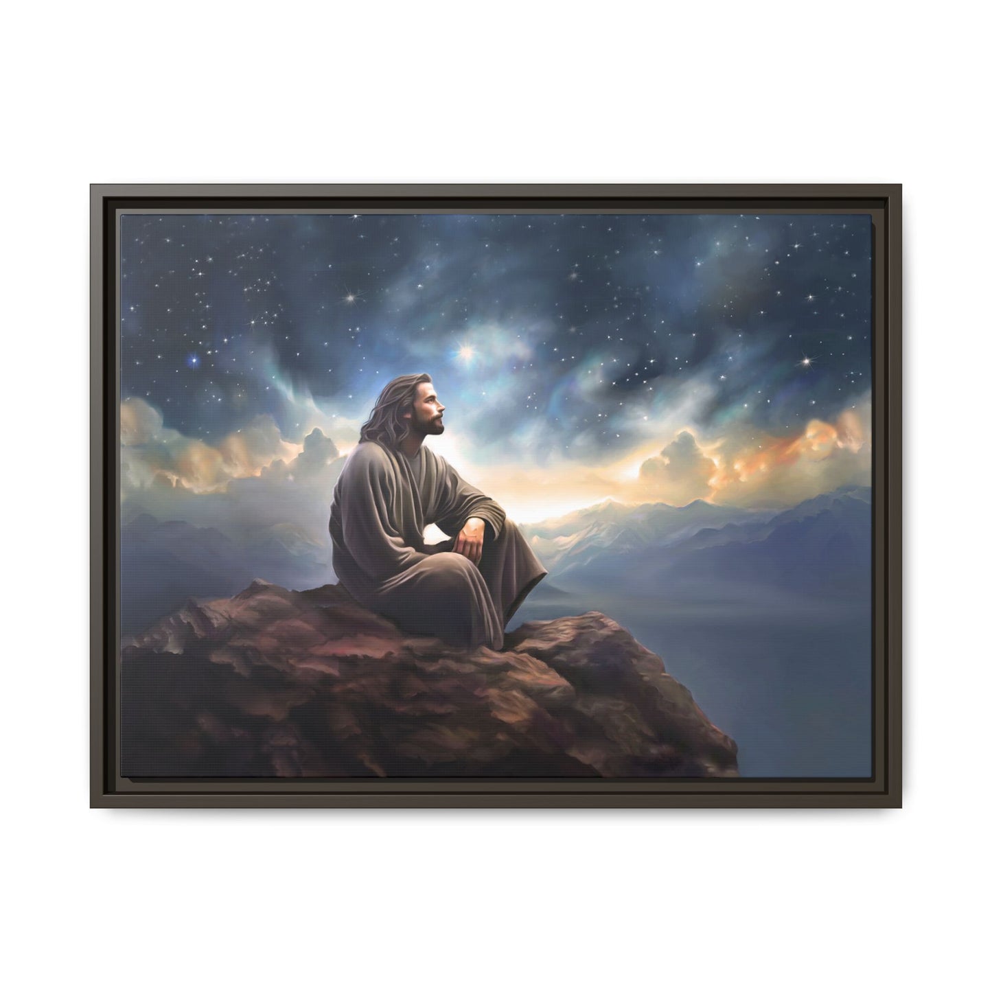 Jesus with The Stars, Canvas Print Art Framed, Jesus Christ Handmade Artwork, Deep Meditative Christian Gift