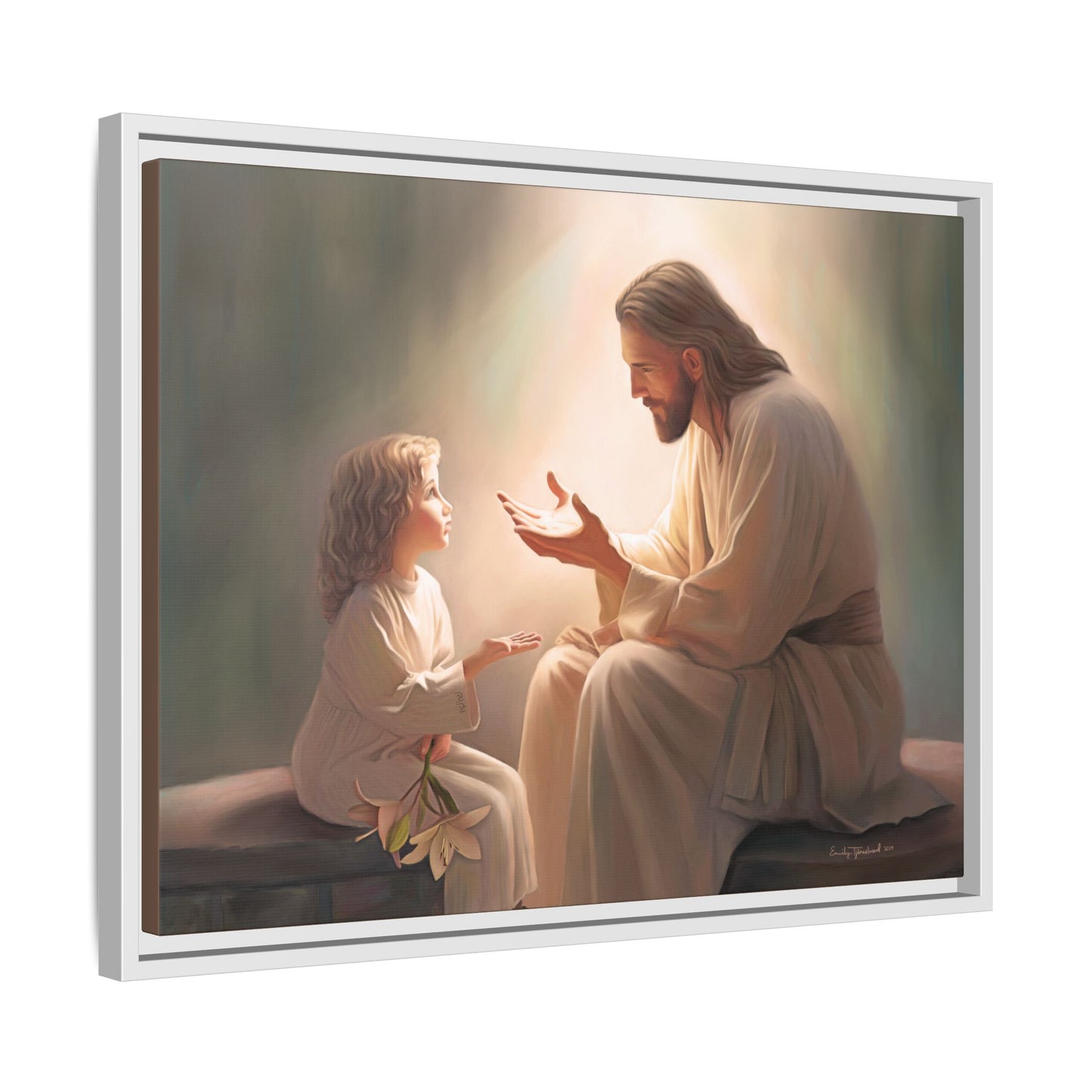 We are His Children, Fine Art Framed Canvas Print, Picture of Jesus, Jesus with a Child, Christian Gift, Christian Art, Jesus Christ Art with Child