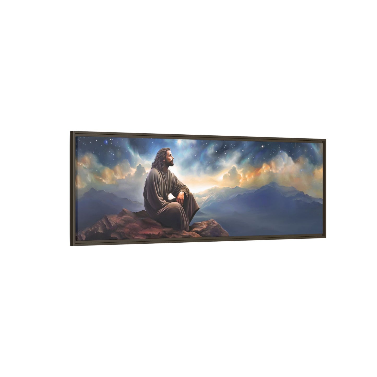 Jesus with The Stars, Canvas Print Art Framed, Jesus Christ Handmade Artwork, Deep Meditative Christian Gift