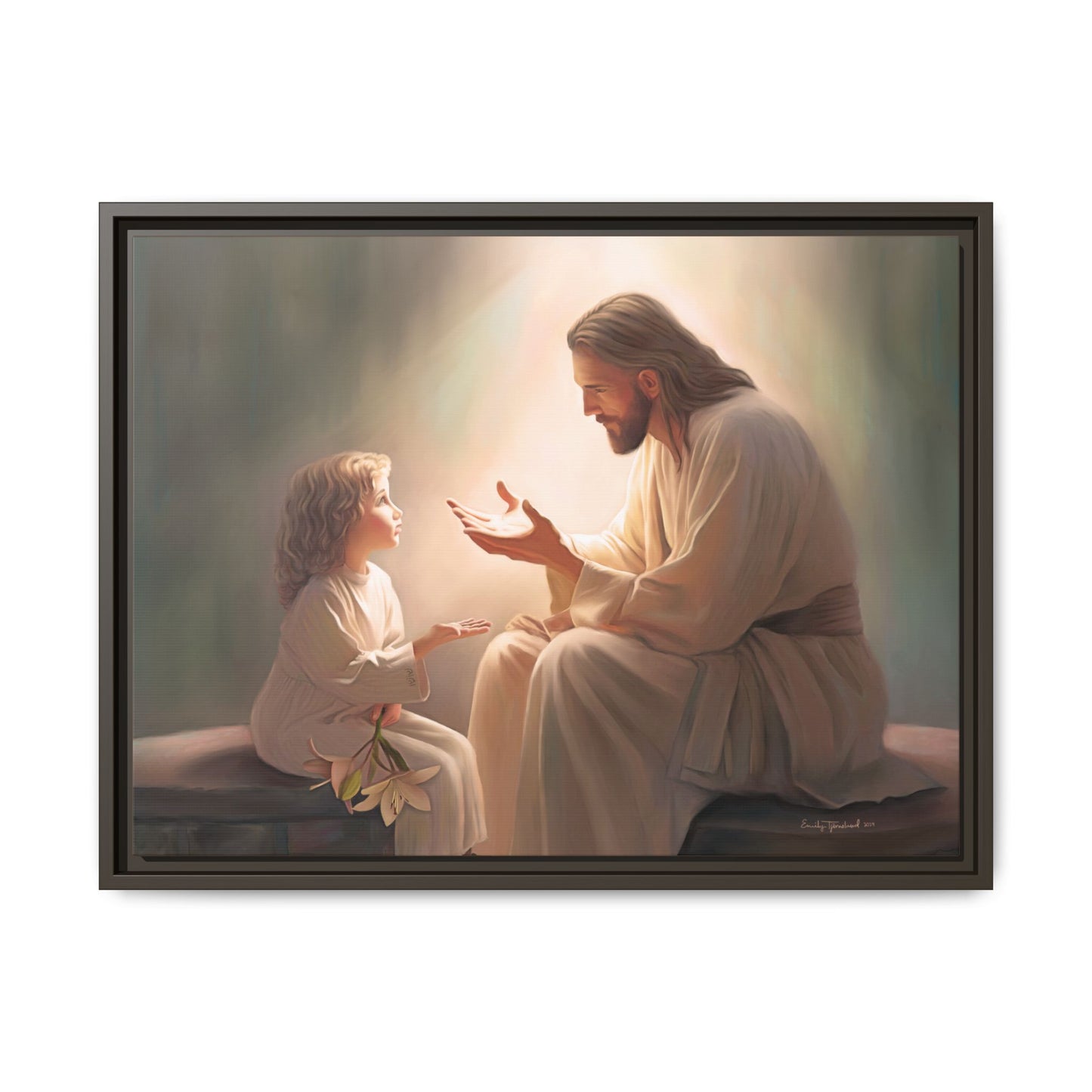 We are His Children, Fine Art Framed Canvas Print, Picture of Jesus, Jesus with a Child, Christian Gift, Christian Art, Jesus Christ Art with Child
