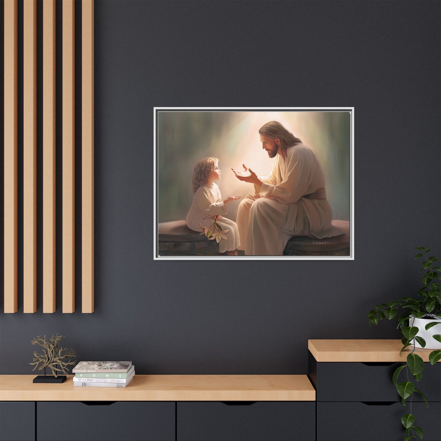 We are His Children, Fine Art Framed Canvas Print, Picture of Jesus, Jesus with a Child, Christian Gift, Christian Art, Jesus Christ Art with Child