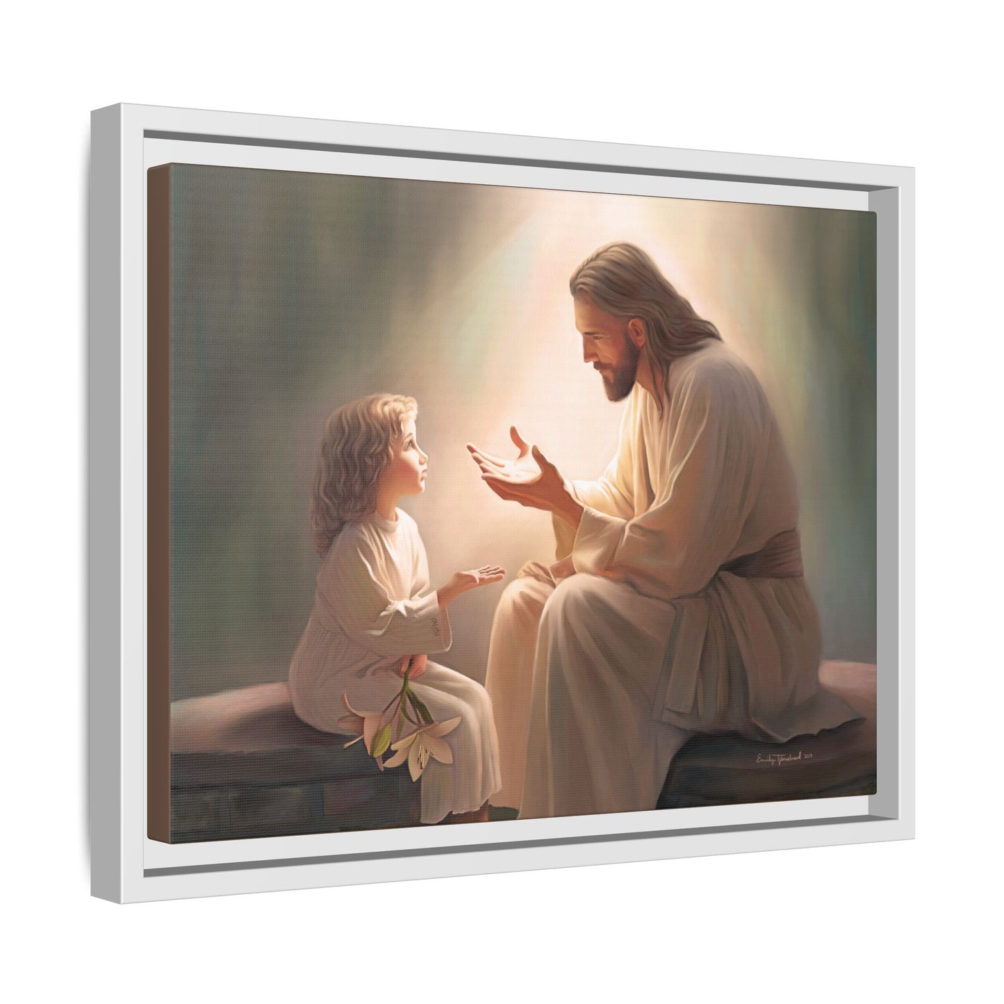 We are His Children, Fine Art Framed Canvas Print, Picture of Jesus, Jesus with a Child, Christian Gift, Christian Art, Jesus Christ Art with Child