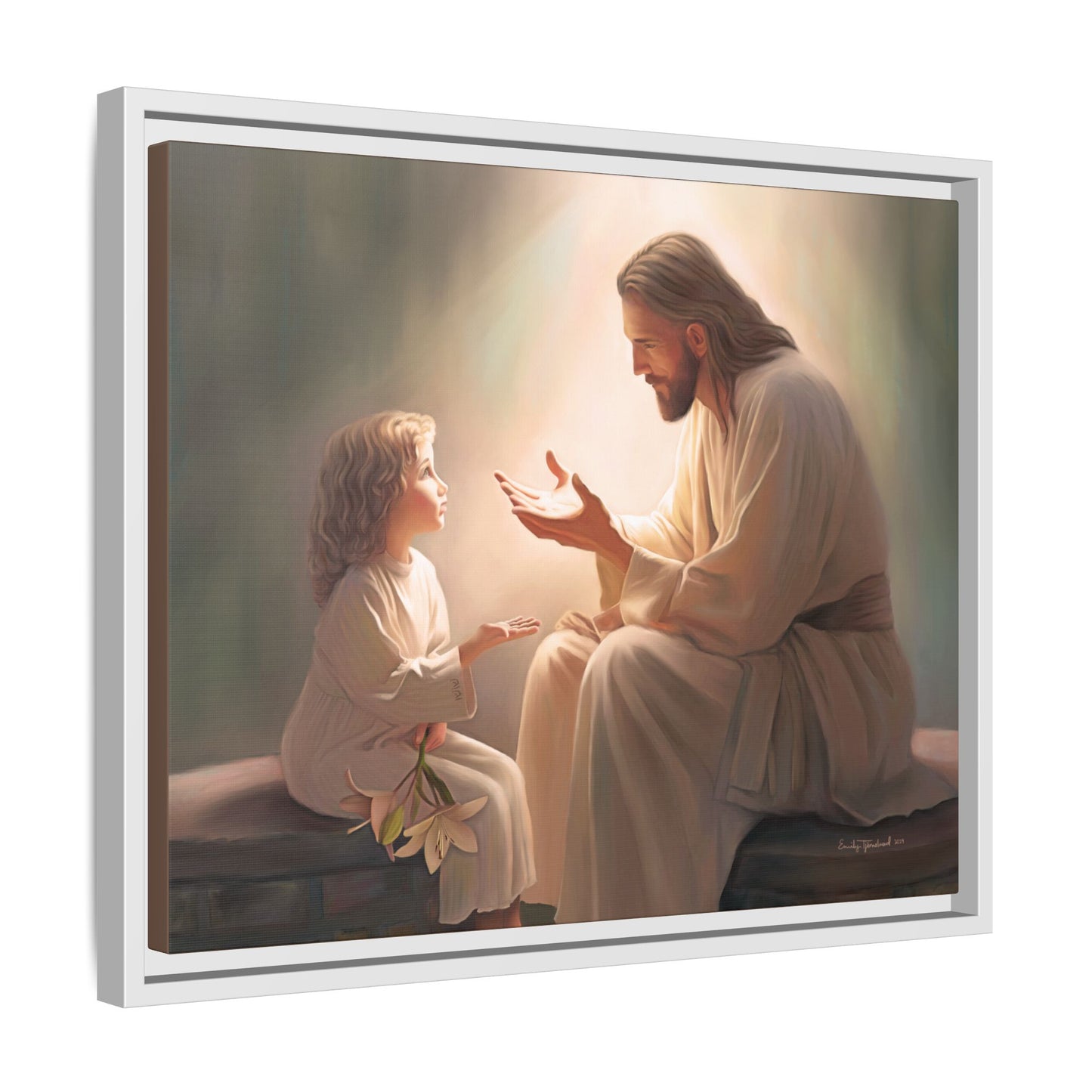 We are His Children, Fine Art Framed Canvas Print, Picture of Jesus, Jesus with a Child, Christian Gift, Christian Art, Jesus Christ Art with Child