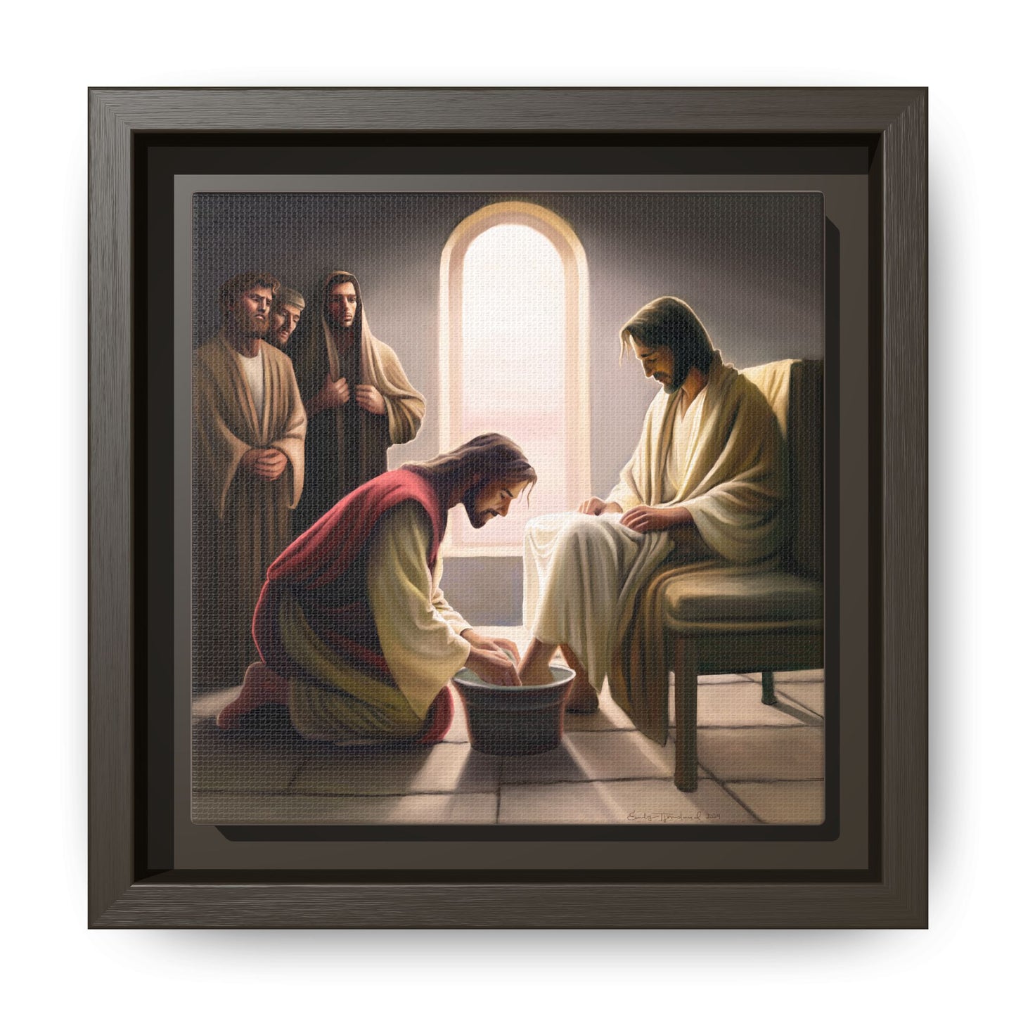 Jesus Washing Feet, Framed Canvas Print Art, Christ Washing Disciple's Feet, Christian Gift, Jesus Christ Serving Others, many sizes available