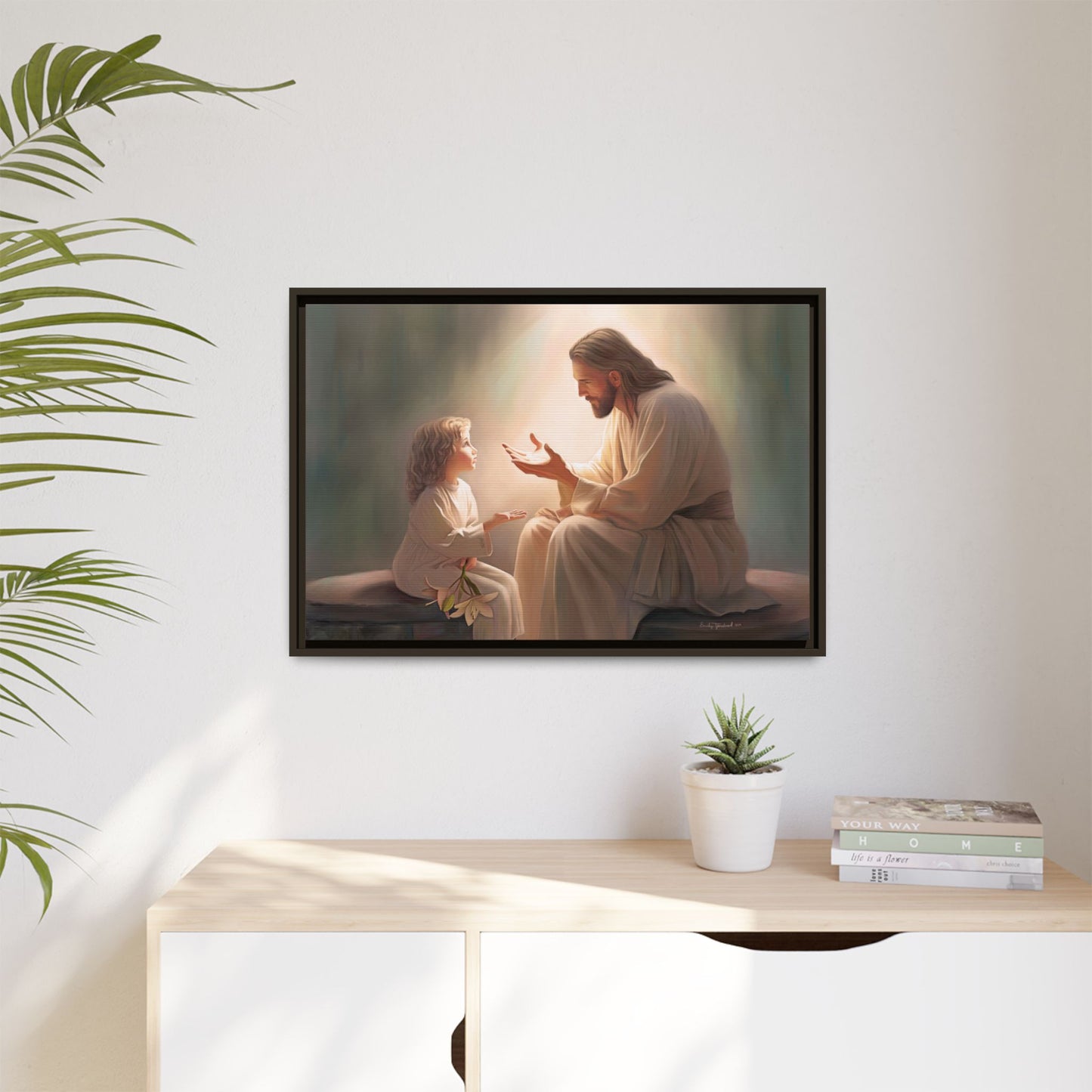 We are His Children, Fine Art Framed Canvas Print, Picture of Jesus, Jesus with a Child, Christian Gift, Christian Art, Jesus Christ Art with Child