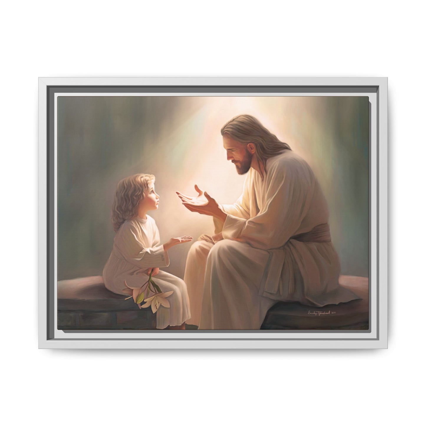 We are His Children, Fine Art Framed Canvas Print, Picture of Jesus, Jesus with a Child, Christian Gift, Christian Art, Jesus Christ Art with Child