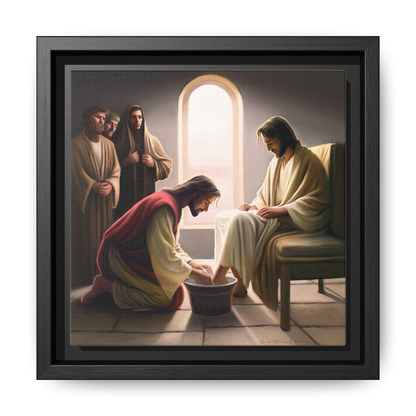 Jesus Washing Feet, Framed Canvas Print Art, Christ Washing Disciple's Feet, Christian Gift, Jesus Christ Serving Others, many sizes available