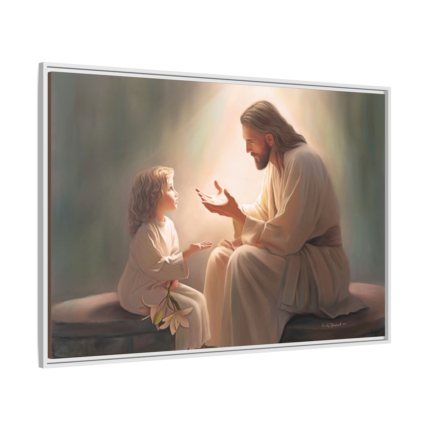 We are His Children, Fine Art Framed Canvas Print, Picture of Jesus, Jesus with a Child, Christian Gift, Christian Art, Jesus Christ Art with Child