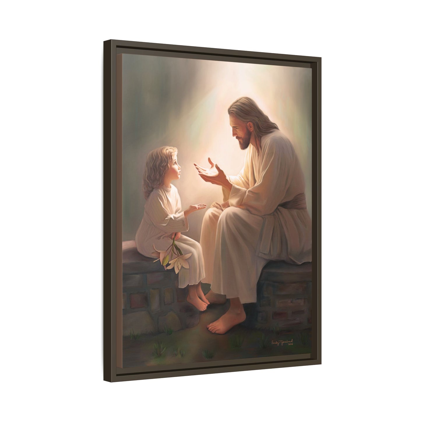 We are His Children, Fine Art Framed Canvas Print, Picture of Jesus, Jesus with a Child, Christian Gift, Christian Art, Jesus Christ Art with Child