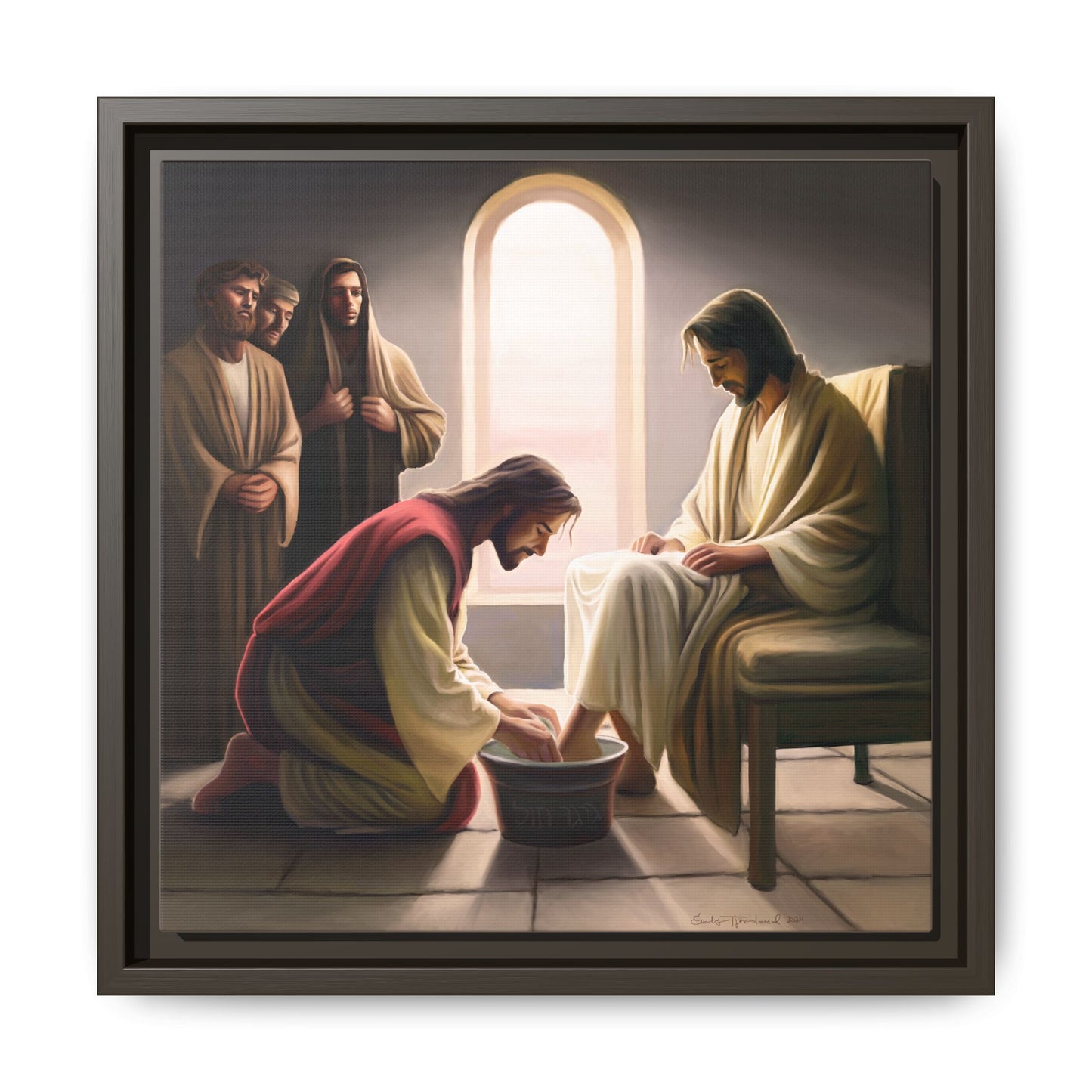 Jesus Washing Feet, Framed Canvas Print Art, Christ Washing Disciple's Feet, Christian Gift, Jesus Christ Serving Others, many sizes available