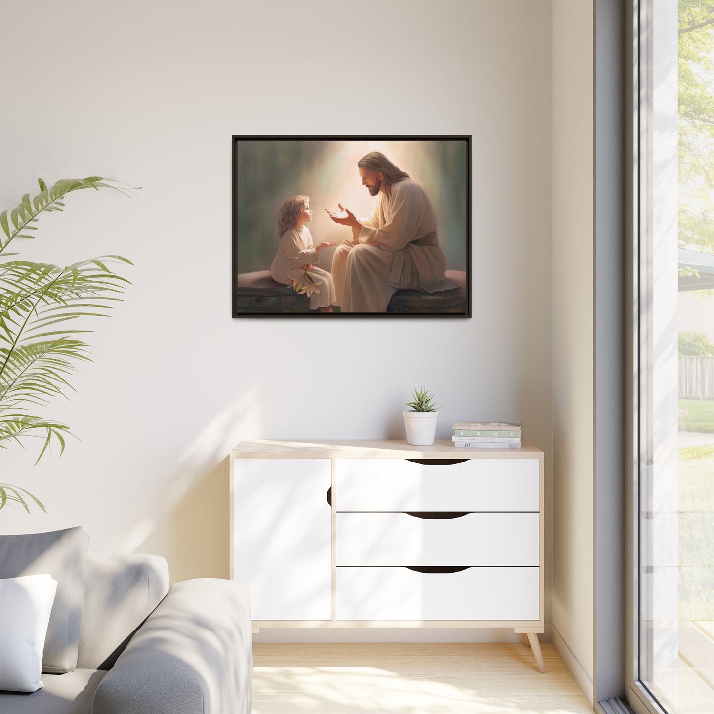 We are His Children, Fine Art Framed Canvas Print, Picture of Jesus, Jesus with a Child, Christian Gift, Christian Art, Jesus Christ Art with Child