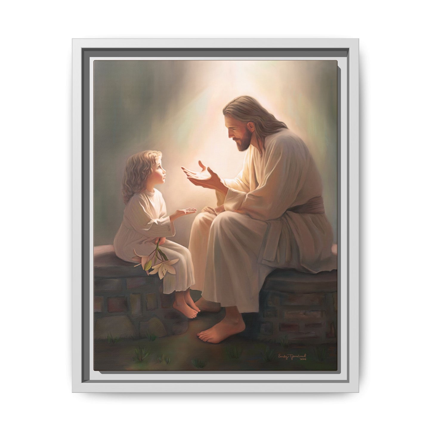 We are His Children, Fine Art Framed Canvas Print, Picture of Jesus, Jesus with a Child, Christian Gift, Christian Art, Jesus Christ Art with Child
