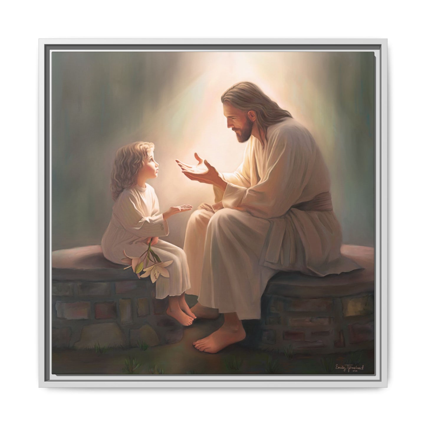 You Are The Light Fine Art Canvas Print, Framed, Picture of Jesus, Christian Gift, Christian Art, Jesus Christ Art with Child, Framed
