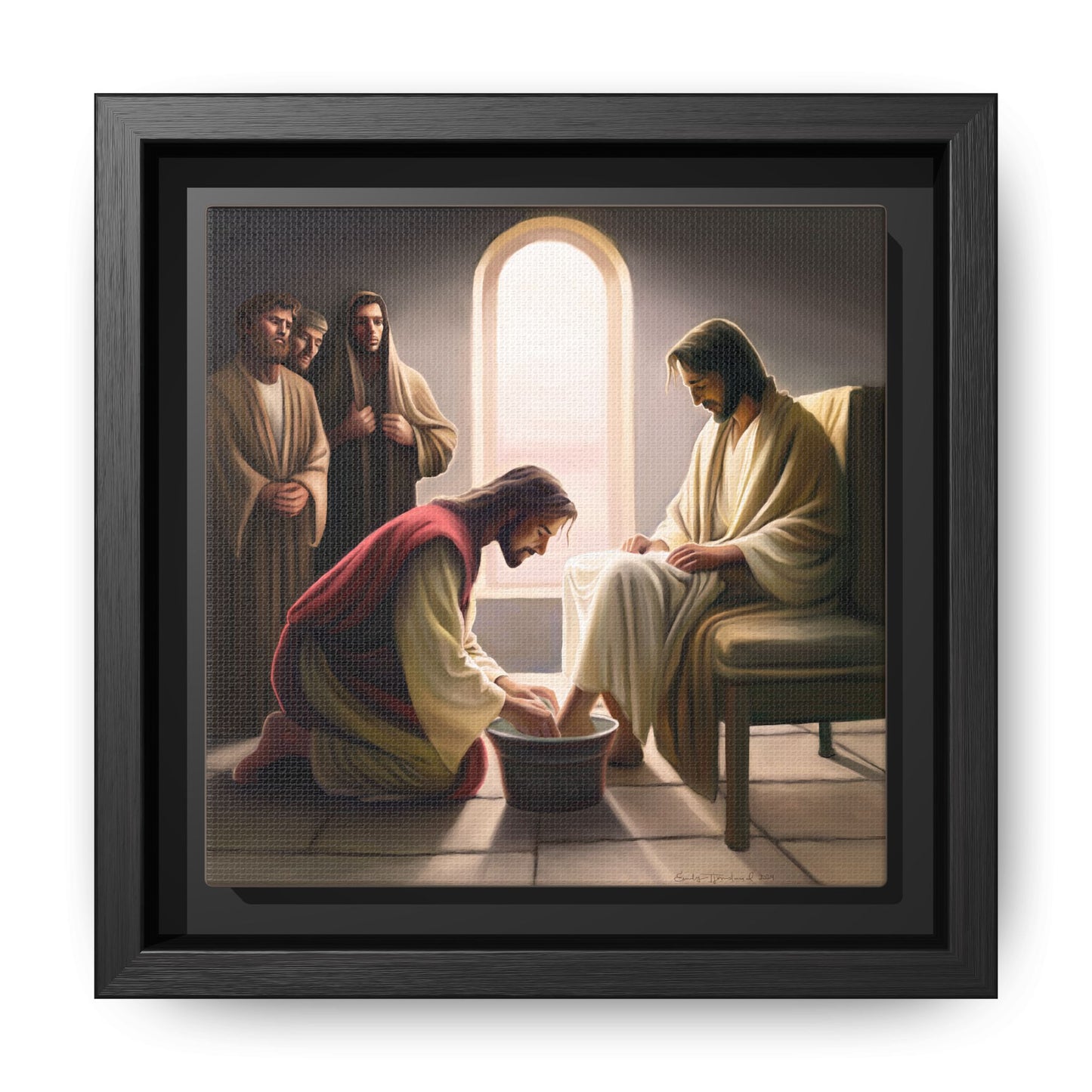 Jesus Washing Feet, Framed Canvas Print Art, Christ Washing Disciple's Feet, Christian Gift, Jesus Christ Serving Others, many sizes available