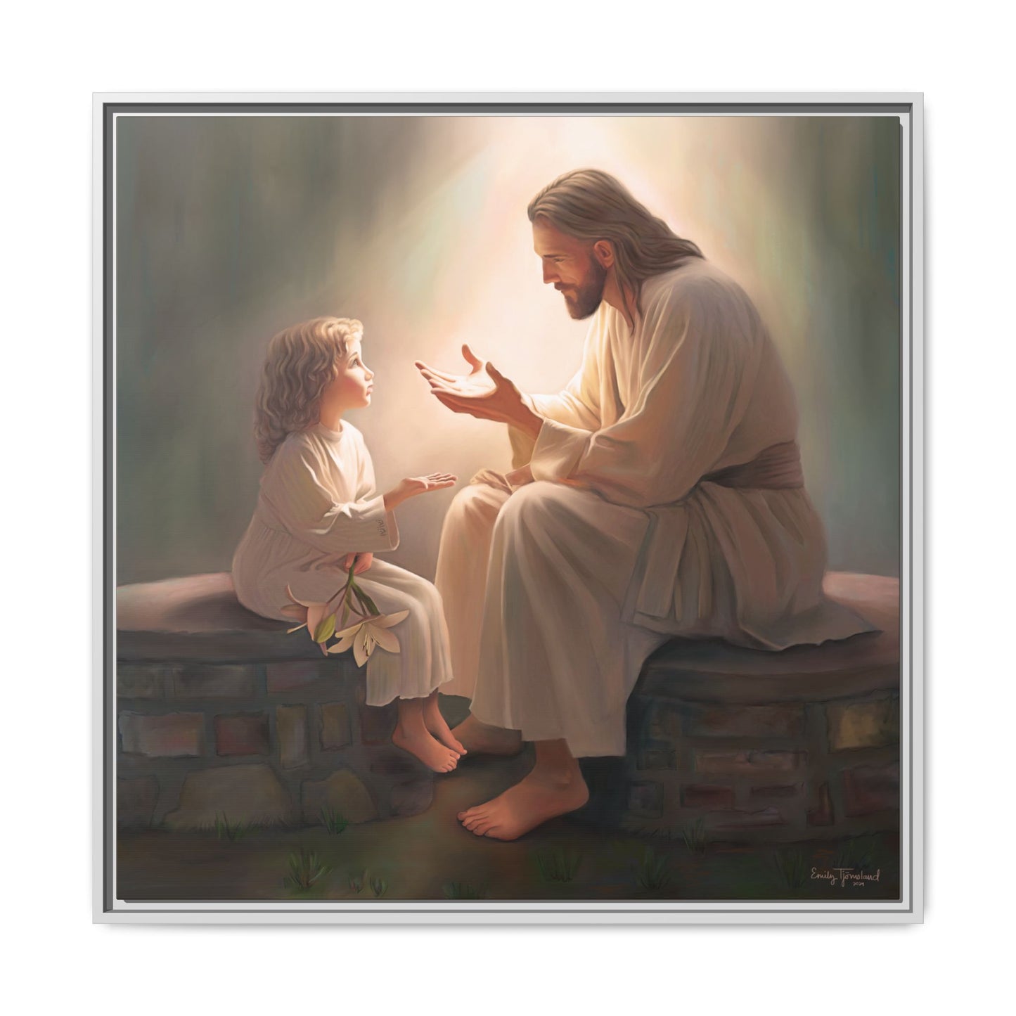 We are His Children, Fine Art Framed Canvas Print, Picture of Jesus, Jesus with a Child, Christian Gift, Christian Art, Jesus Christ Art with Child