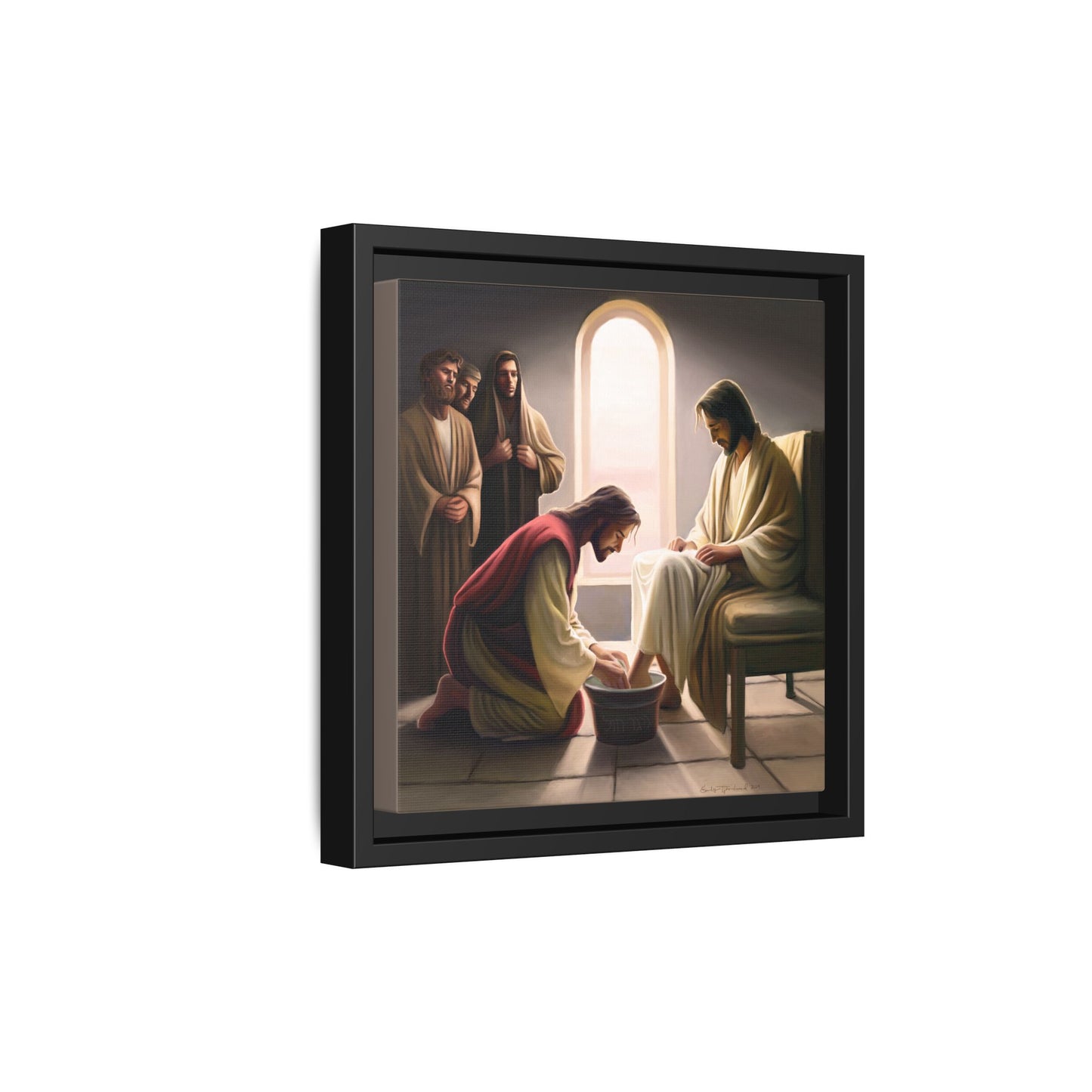 Jesus Washing Feet, Framed Canvas Print Art, Christ Washing Disciple's Feet, Christian Gift, Jesus Christ Serving Others, many sizes available