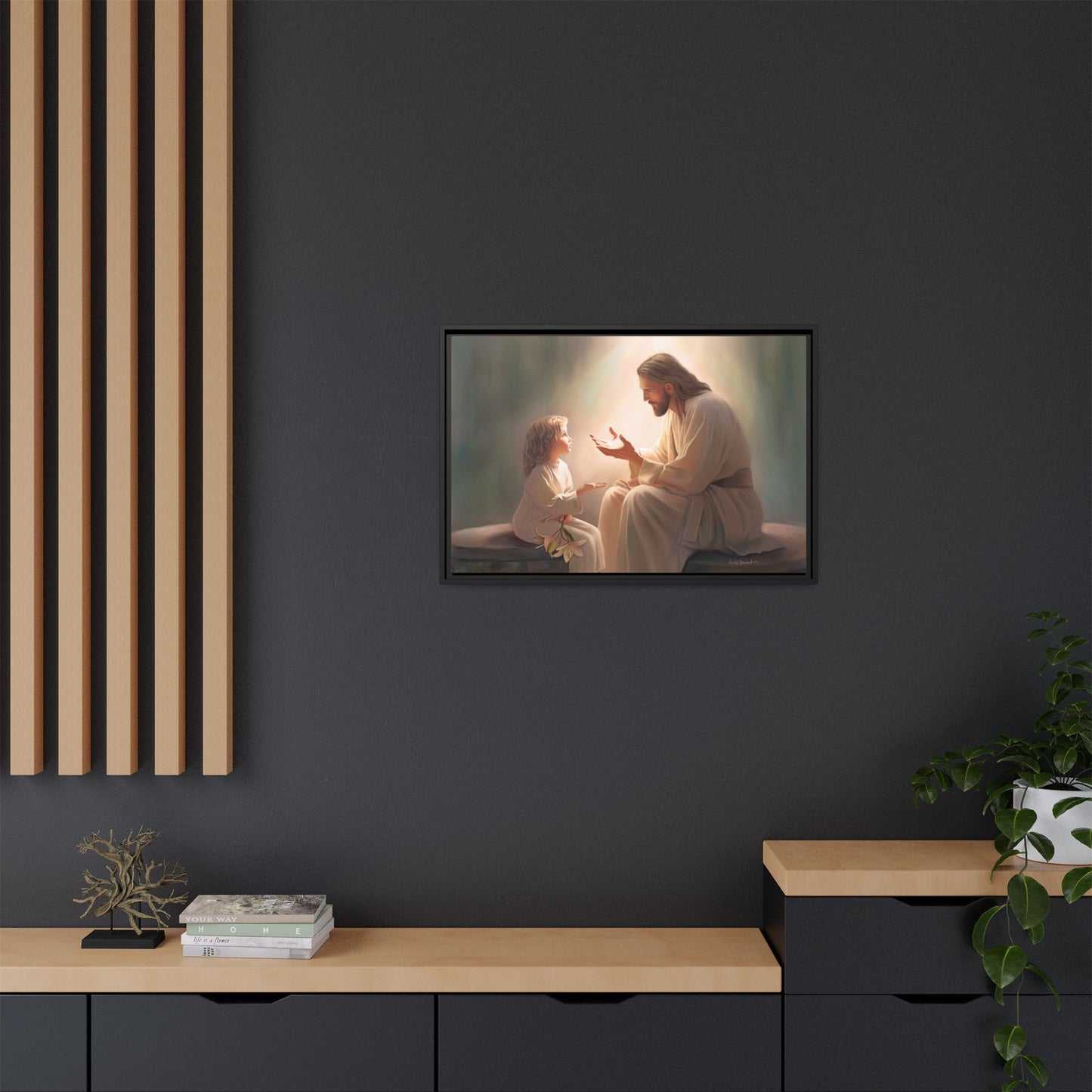 We are His Children, Fine Art Framed Canvas Print, Picture of Jesus, Jesus with a Child, Christian Gift, Christian Art, Jesus Christ Art with Child