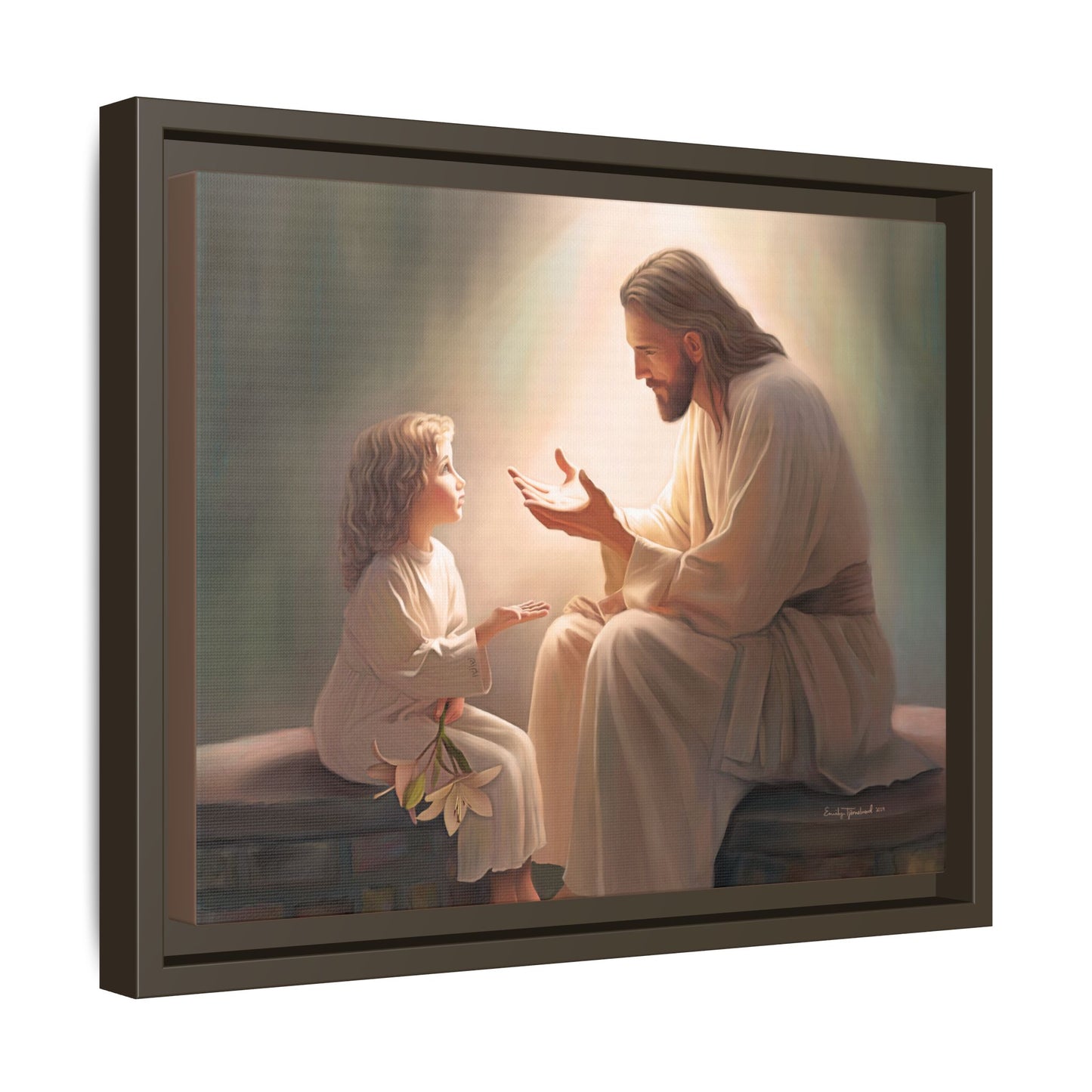 We are His Children, Fine Art Framed Canvas Print, Picture of Jesus, Jesus with a Child, Christian Gift, Christian Art, Jesus Christ Art with Child