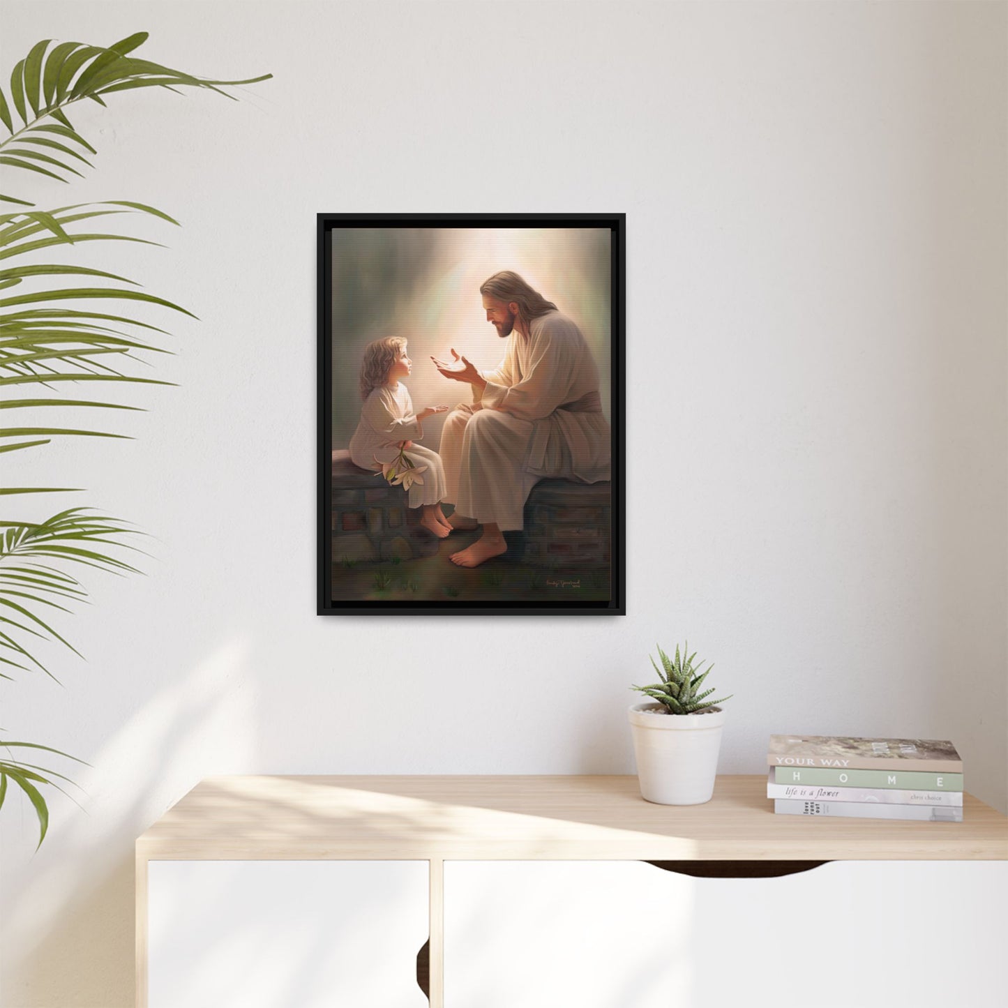 We are His Children, Fine Art Framed Canvas Print, Picture of Jesus, Jesus with a Child, Christian Gift, Christian Art, Jesus Christ Art with Child