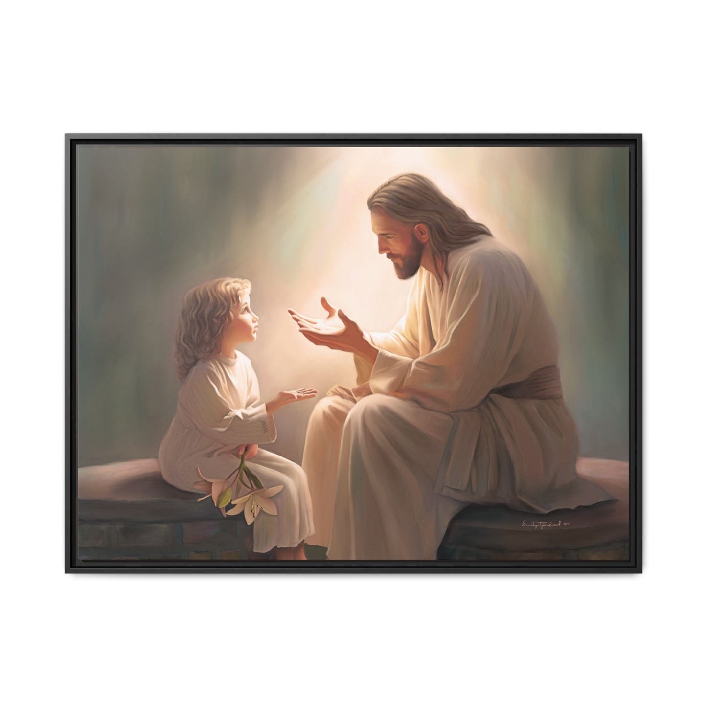 We are His Children, Fine Art Framed Canvas Print, Picture of Jesus, Jesus with a Child, Christian Gift, Christian Art, Jesus Christ Art with Child