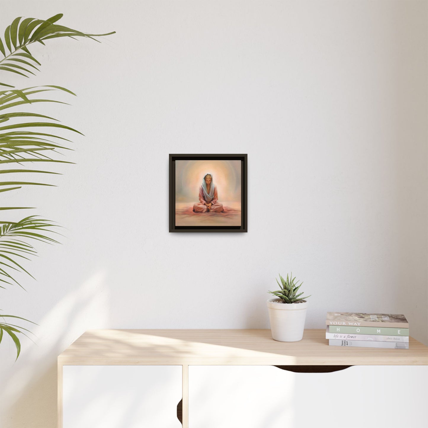 Stillness Framed Canvas Wall Art, Serene Meditation Decor, Spiritual Mindfulness Gift, Tranquil Room Accent, Woman Religious Art