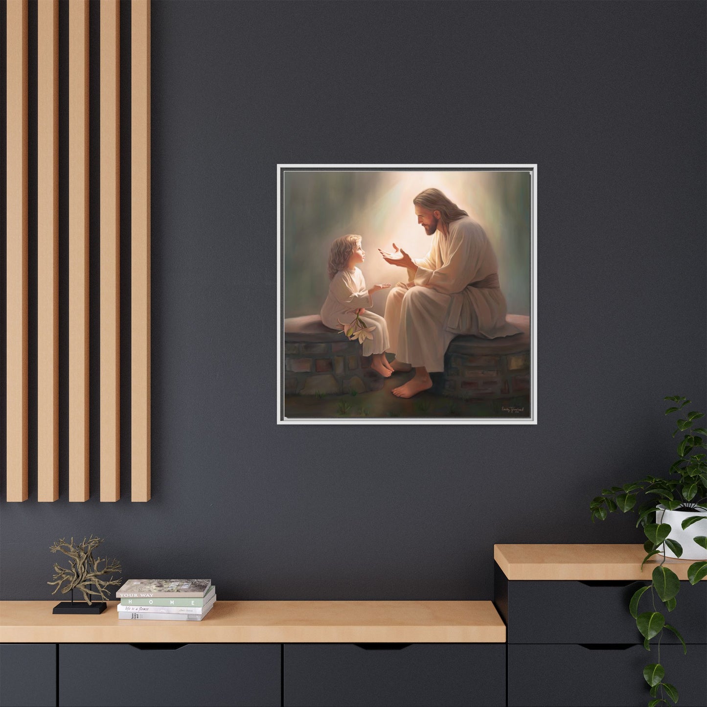 We are His Children, Fine Art Framed Canvas Print, Picture of Jesus, Jesus with a Child, Christian Gift, Christian Art, Jesus Christ Art with Child