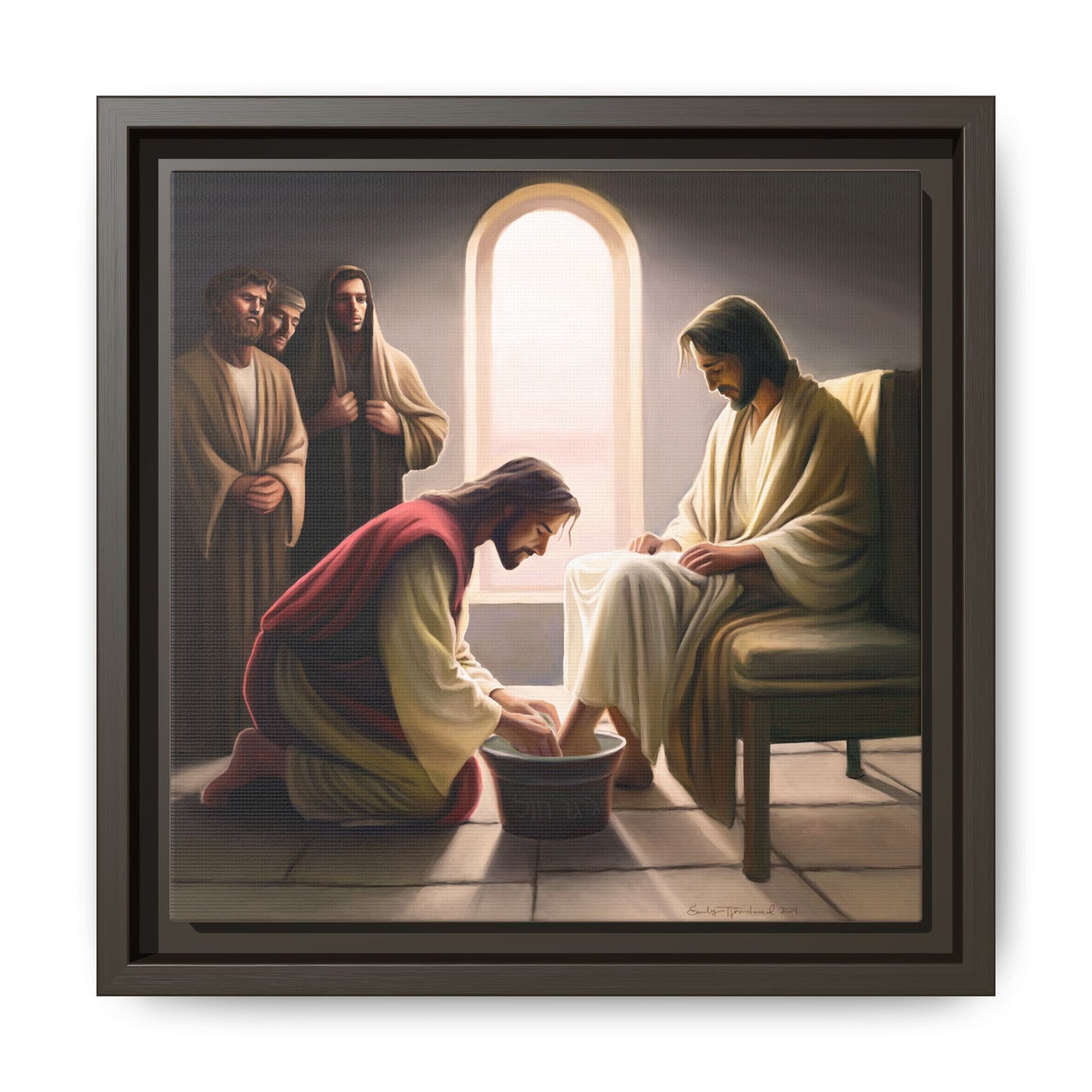 Jesus Washing Feet, Framed Canvas Print Art, Christ Washing Disciple's Feet, Christian Gift, Jesus Christ Serving Others, many sizes available