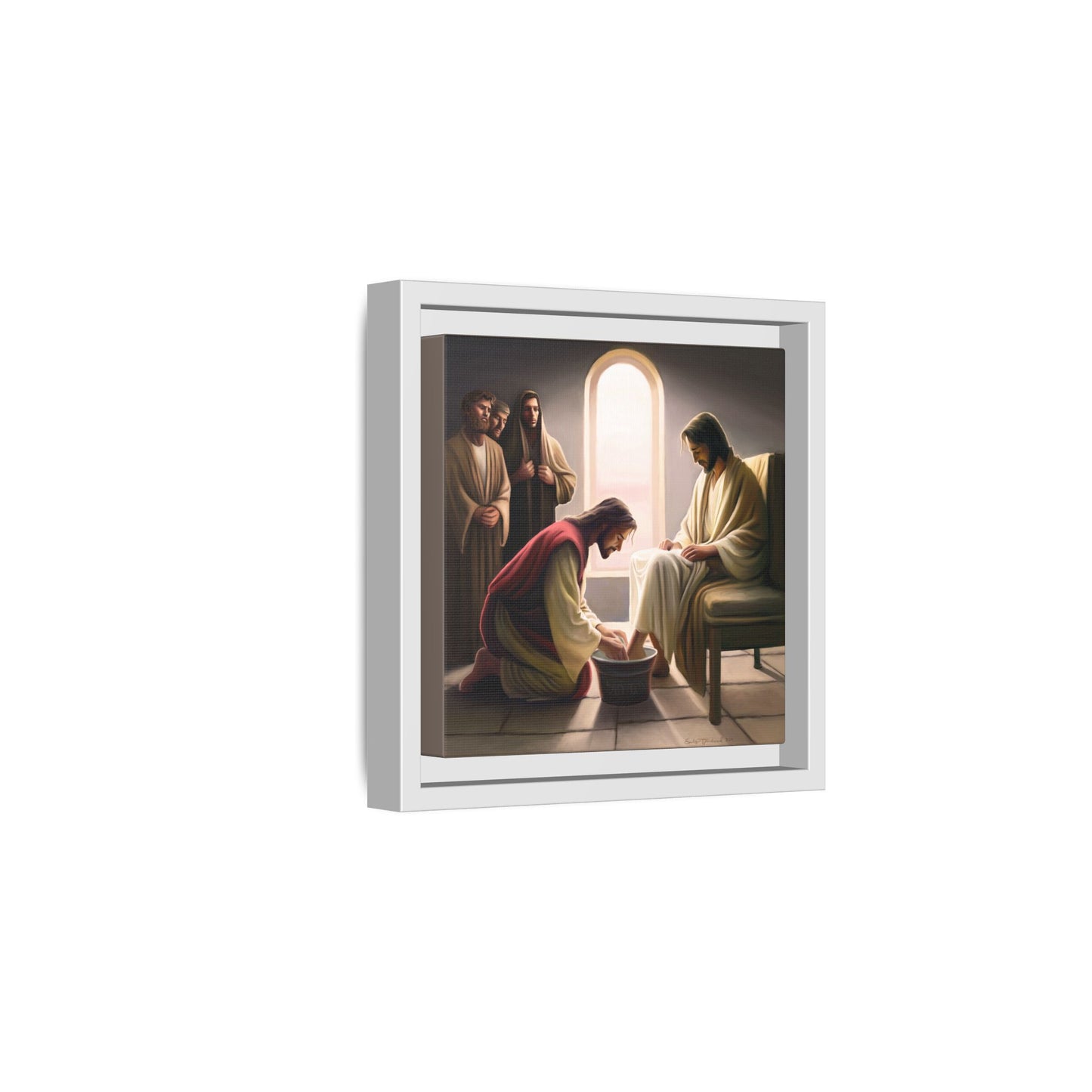 Jesus Washing Feet, Framed Canvas Print Art, Christ Washing Disciple's Feet, Christian Gift, Jesus Christ Serving Others, many sizes available