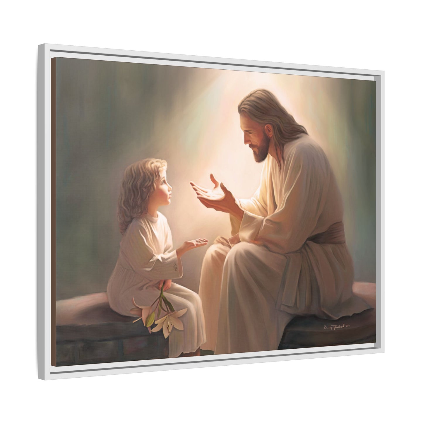We are His Children, Fine Art Framed Canvas Print, Picture of Jesus, Jesus with a Child, Christian Gift, Christian Art, Jesus Christ Art with Child