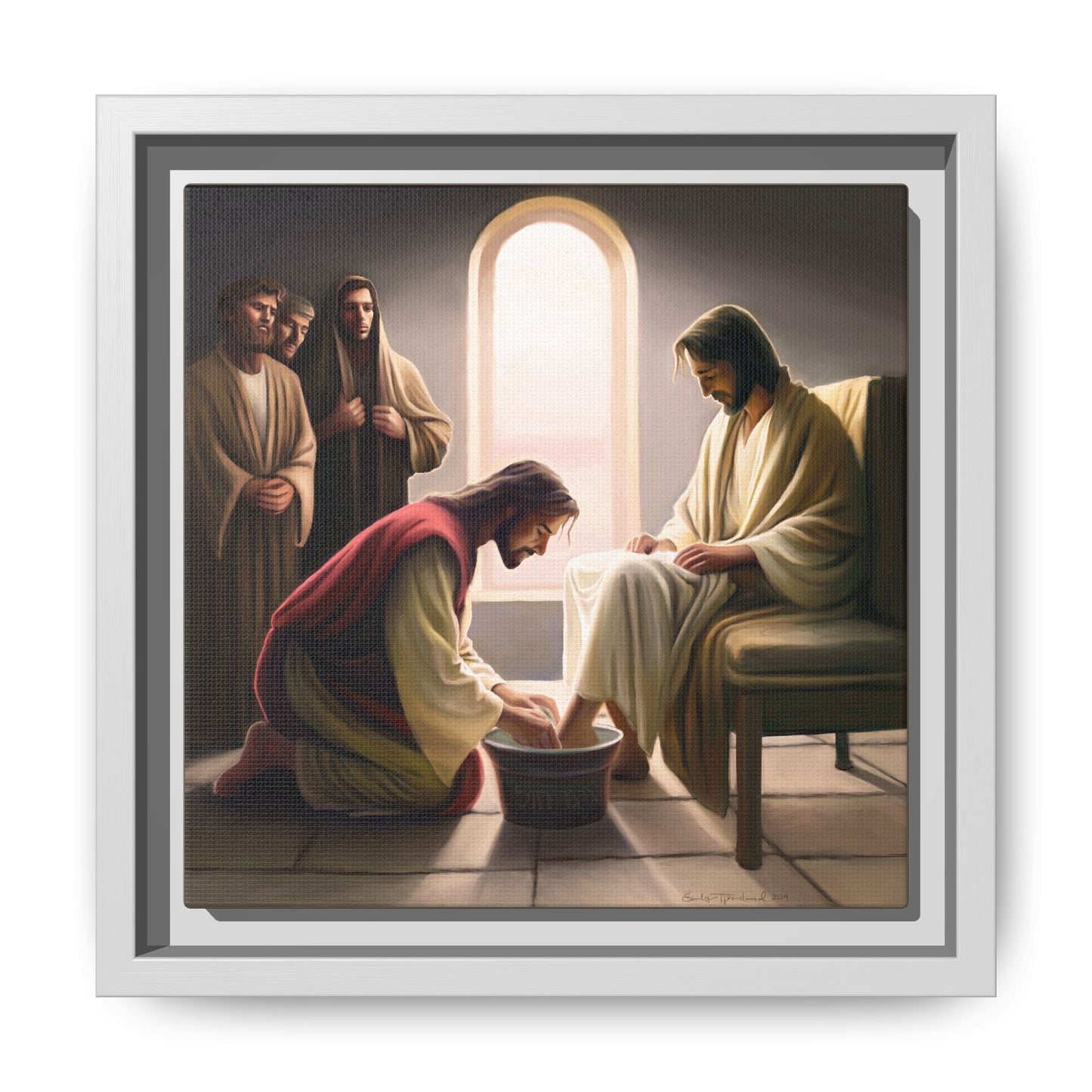 Jesus Washing Feet, Framed Canvas Print Art, Christ Washing Disciple's Feet, Christian Gift, Jesus Christ Serving Others, many sizes available