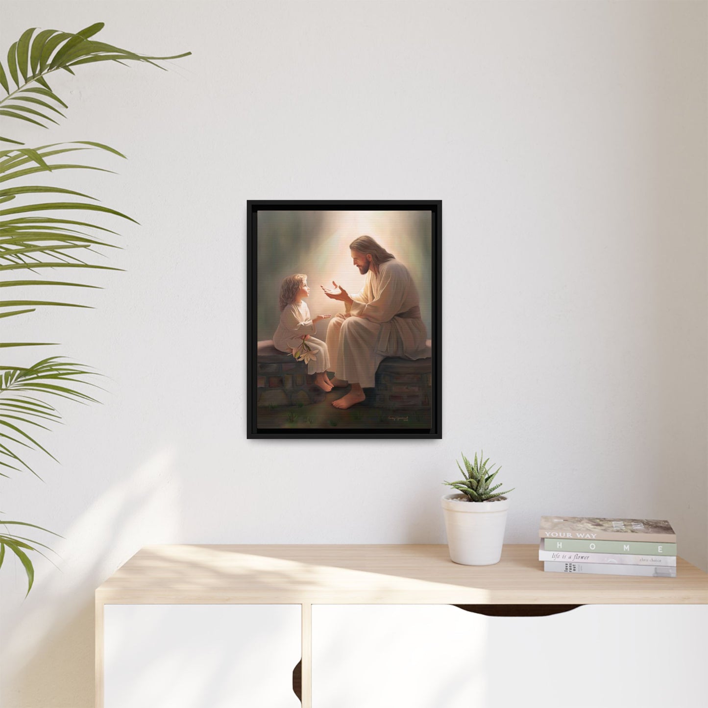 We are His Children, Fine Art Framed Canvas Print, Picture of Jesus, Jesus with a Child, Christian Gift, Christian Art, Jesus Christ Art with Child
