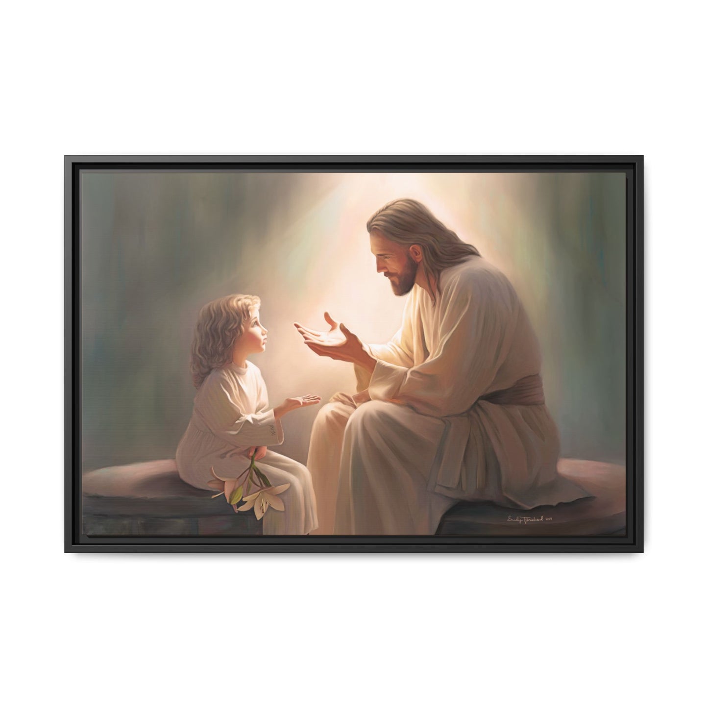 We are His Children, Fine Art Framed Canvas Print, Picture of Jesus, Jesus with a Child, Christian Gift, Christian Art, Jesus Christ Art with Child