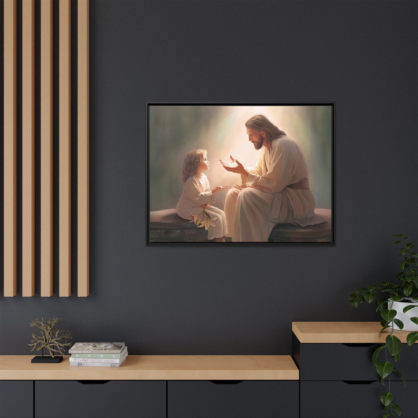 We are His Children, Fine Art Framed Canvas Print, Picture of Jesus, Jesus with a Child, Christian Gift, Christian Art, Jesus Christ Art with Child