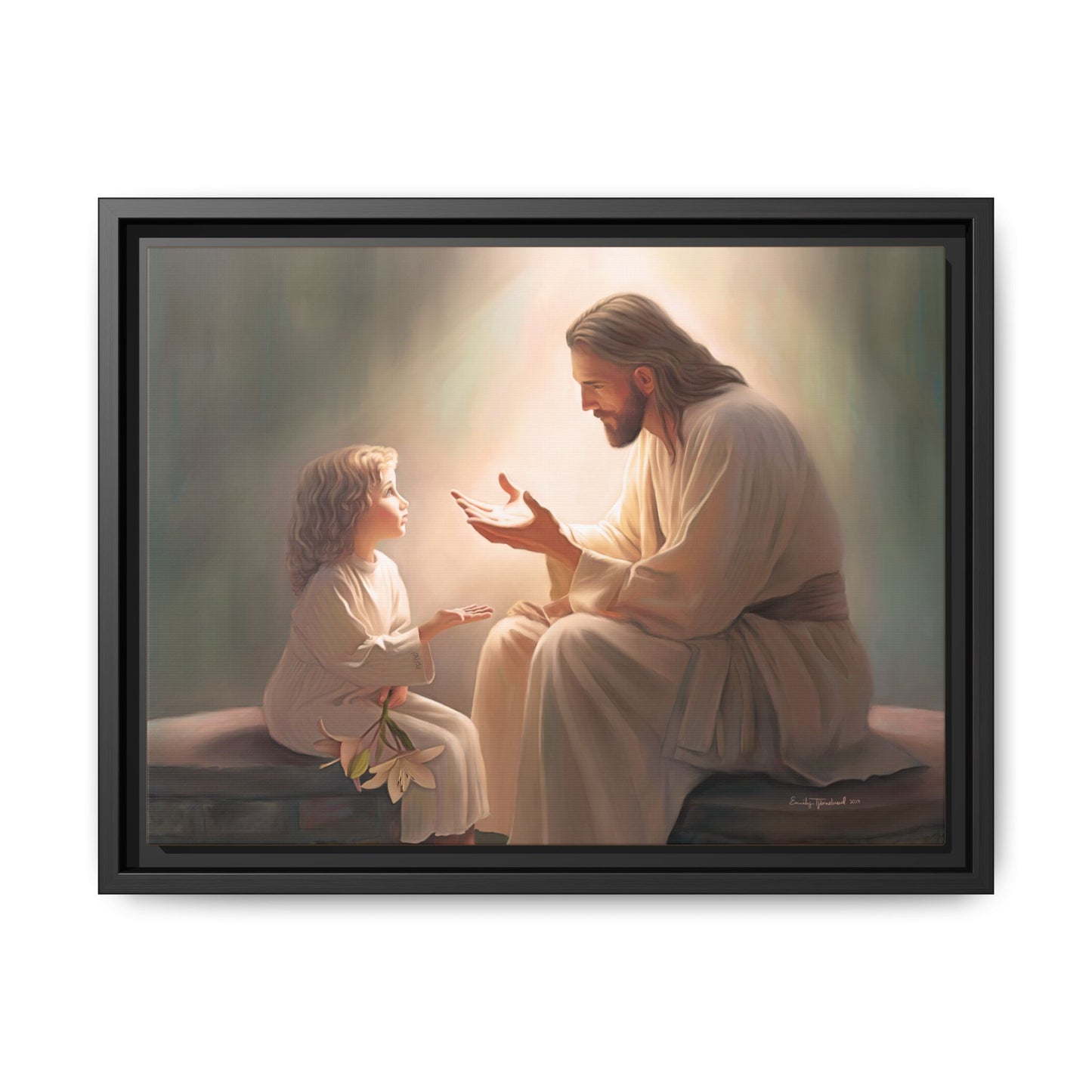 We are His Children, Fine Art Framed Canvas Print, Picture of Jesus, Jesus with a Child, Christian Gift, Christian Art, Jesus Christ Art with Child