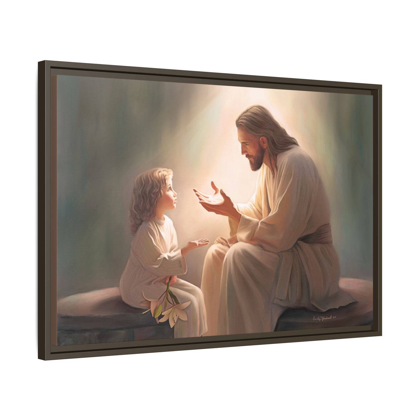 We are His Children, Fine Art Framed Canvas Print, Picture of Jesus, Jesus with a Child, Christian Gift, Christian Art, Jesus Christ Art with Child