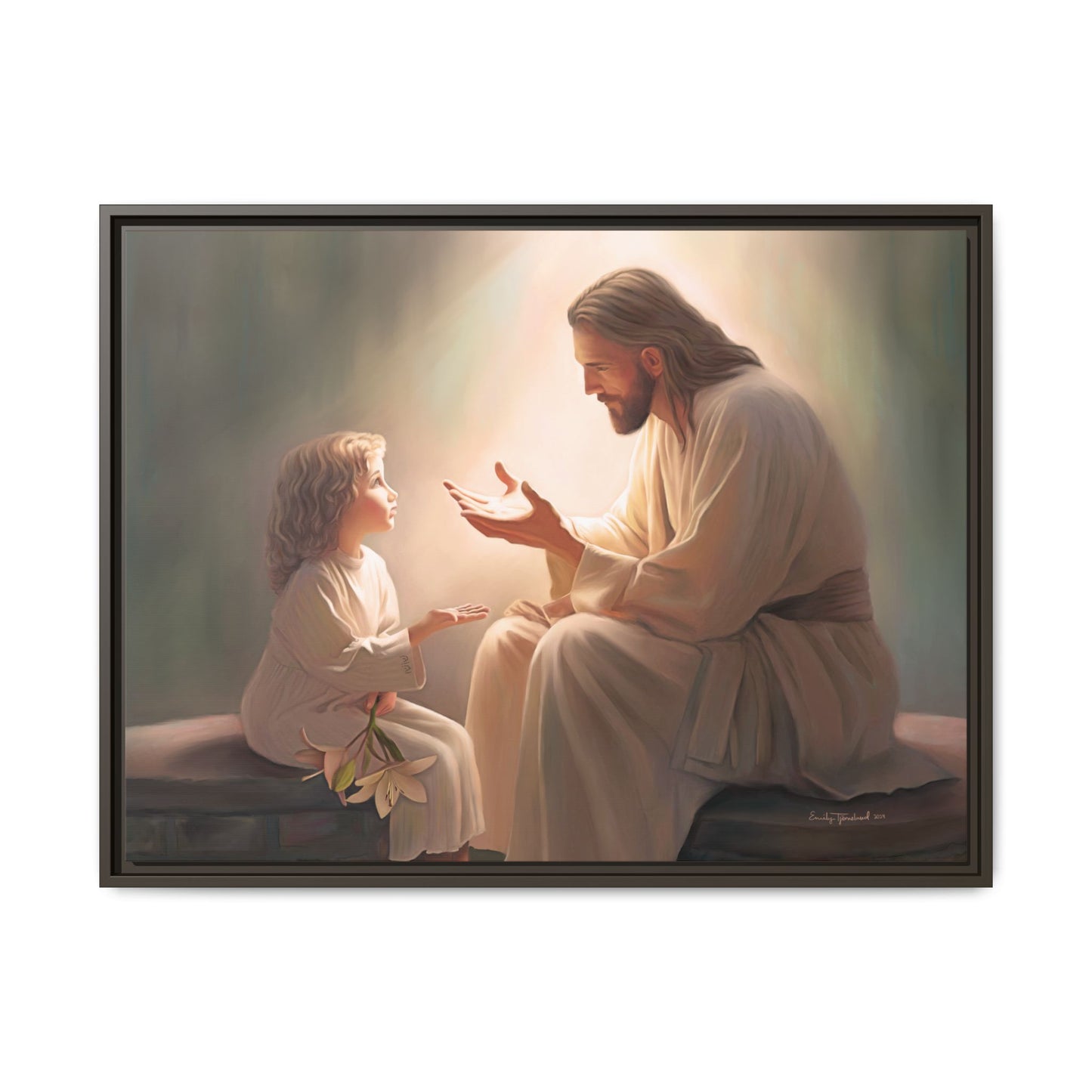 We are His Children, Fine Art Framed Canvas Print, Picture of Jesus, Jesus with a Child, Christian Gift, Christian Art, Jesus Christ Art with Child