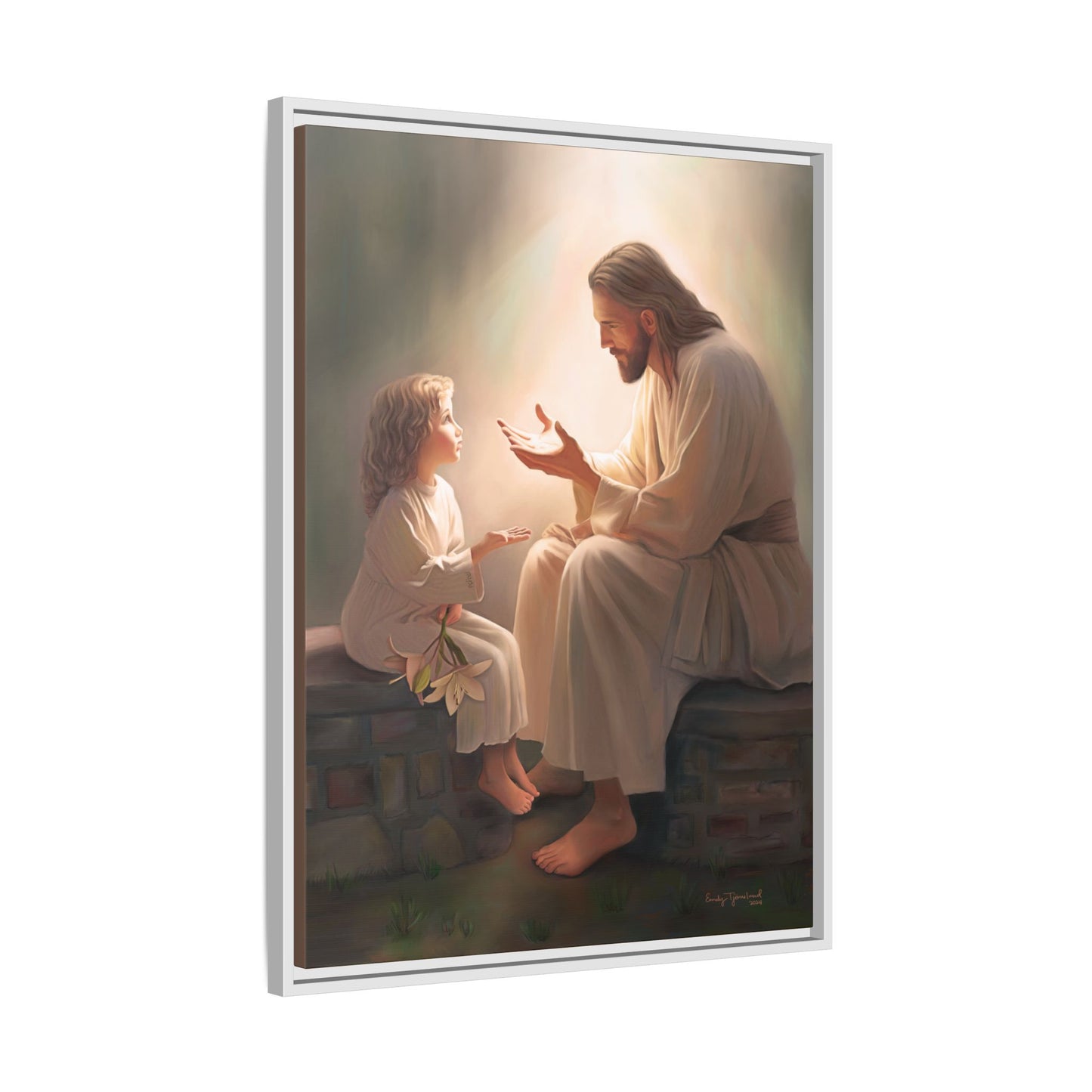 We are His Children, Fine Art Framed Canvas Print, Picture of Jesus, Jesus with a Child, Christian Gift, Christian Art, Jesus Christ Art with Child