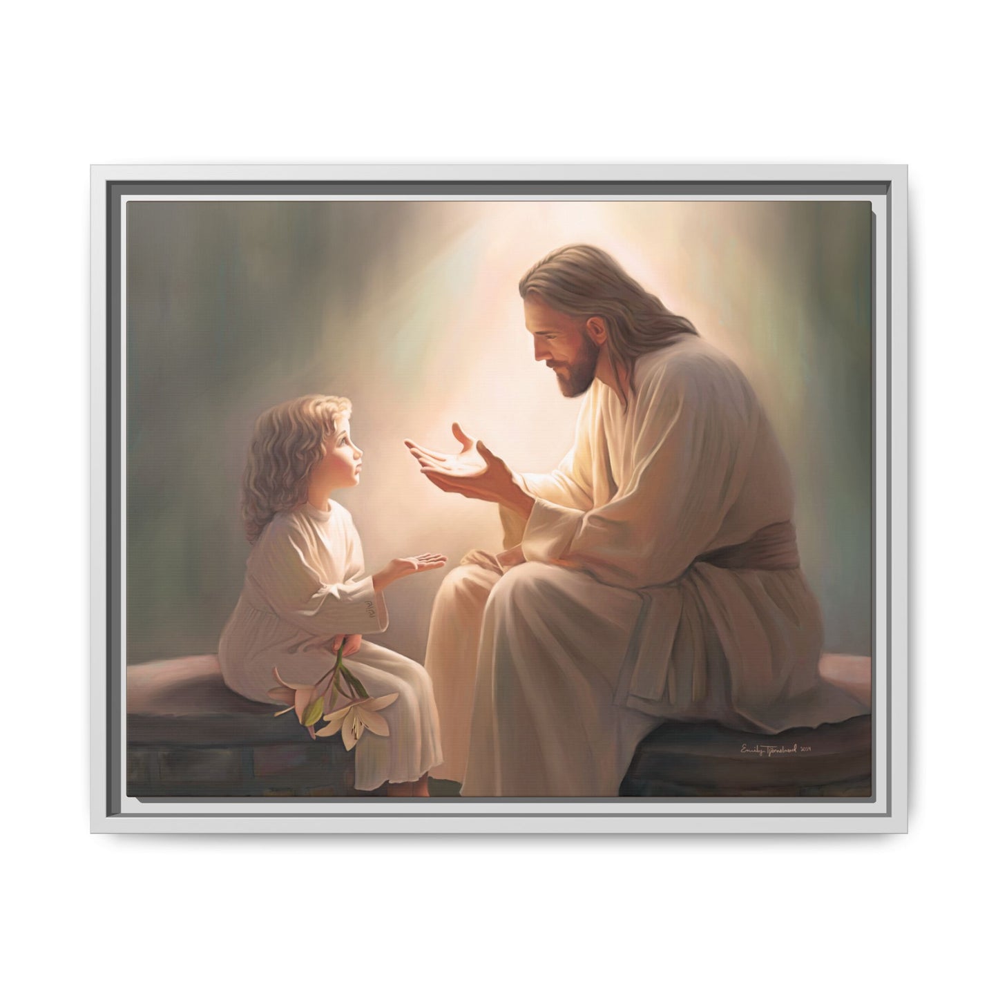 We are His Children, Fine Art Framed Canvas Print, Picture of Jesus, Jesus with a Child, Christian Gift, Christian Art, Jesus Christ Art with Child