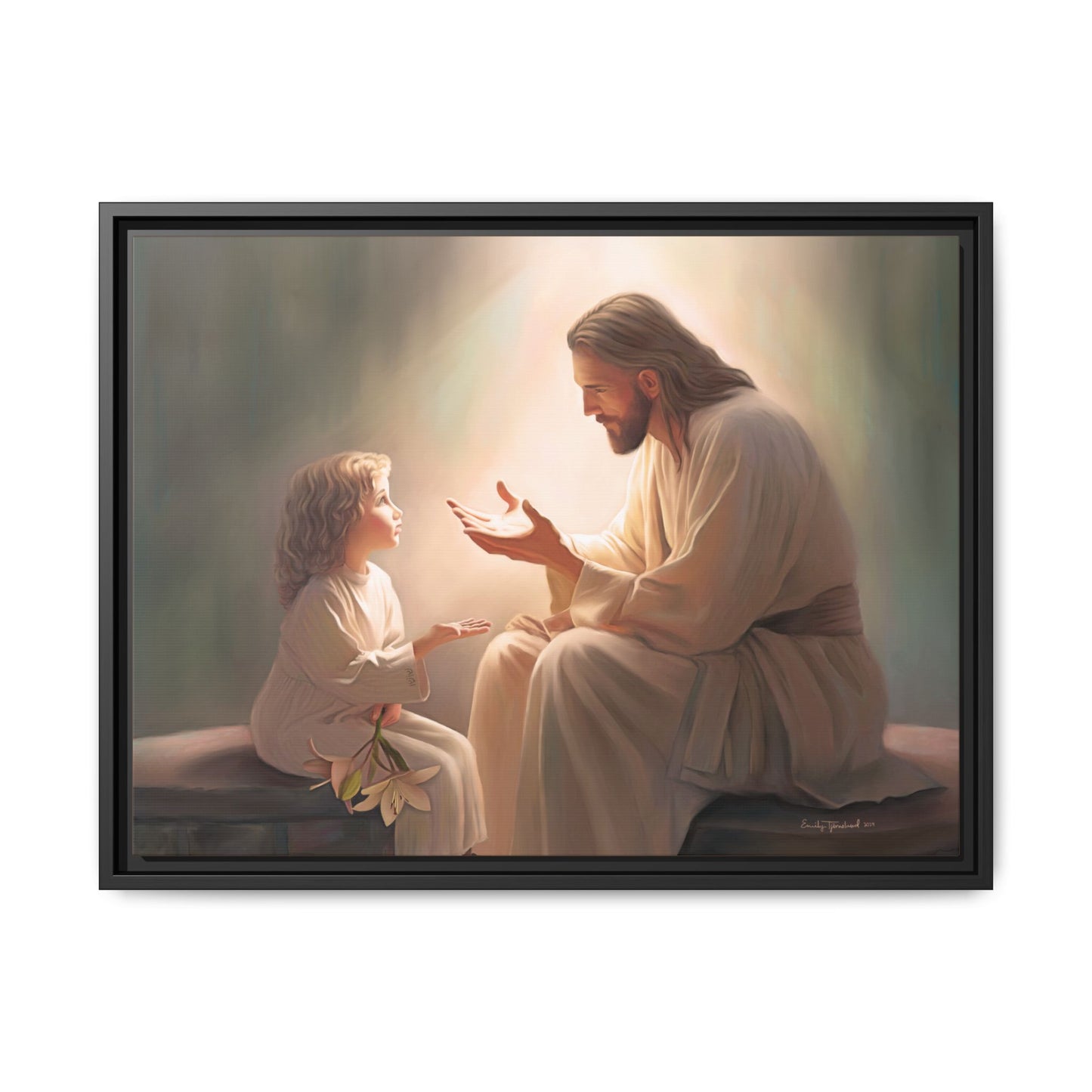 We are His Children, Fine Art Framed Canvas Print, Picture of Jesus, Jesus with a Child, Christian Gift, Christian Art, Jesus Christ Art with Child