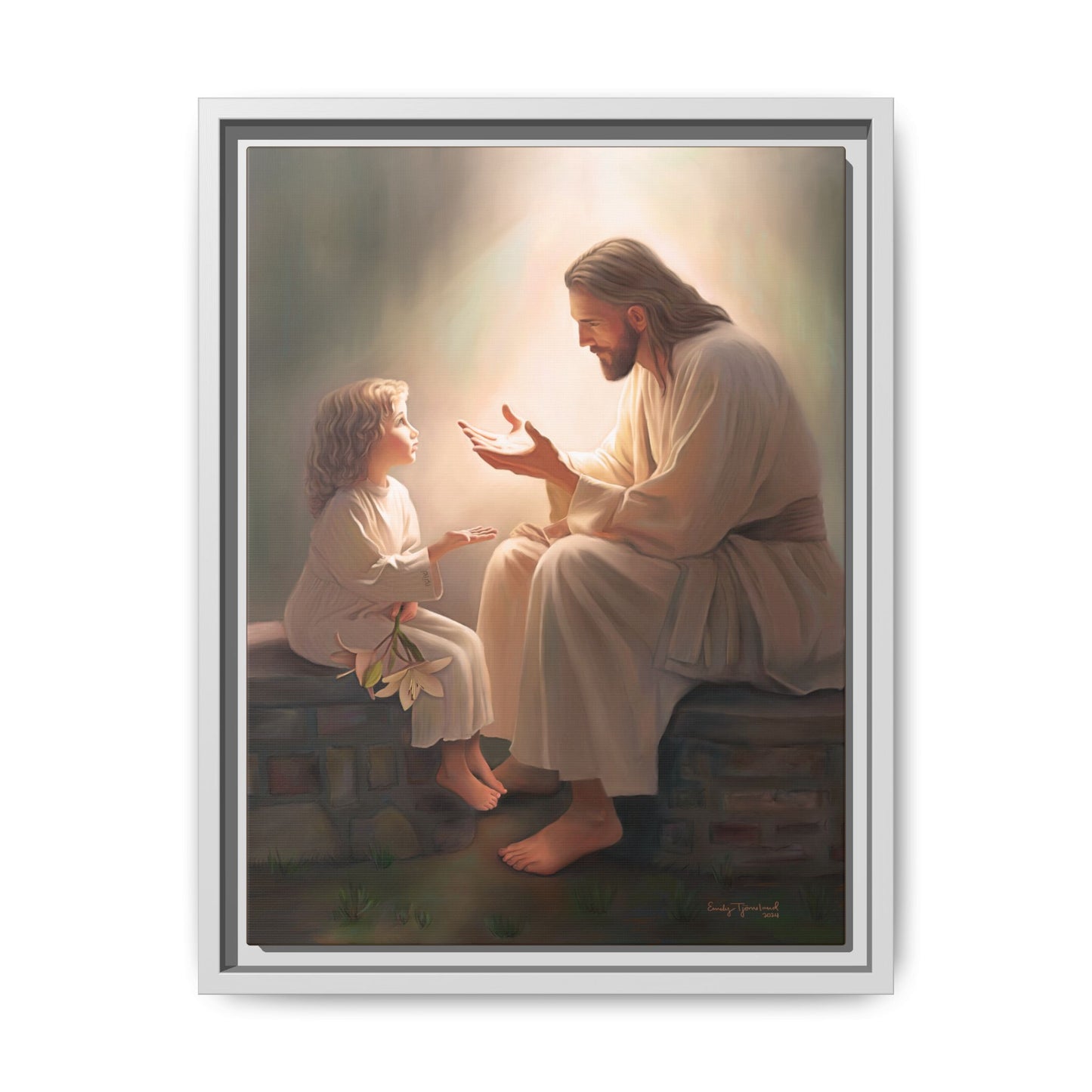 We are His Children, Fine Art Framed Canvas Print, Picture of Jesus, Jesus with a Child, Christian Gift, Christian Art, Jesus Christ Art with Child
