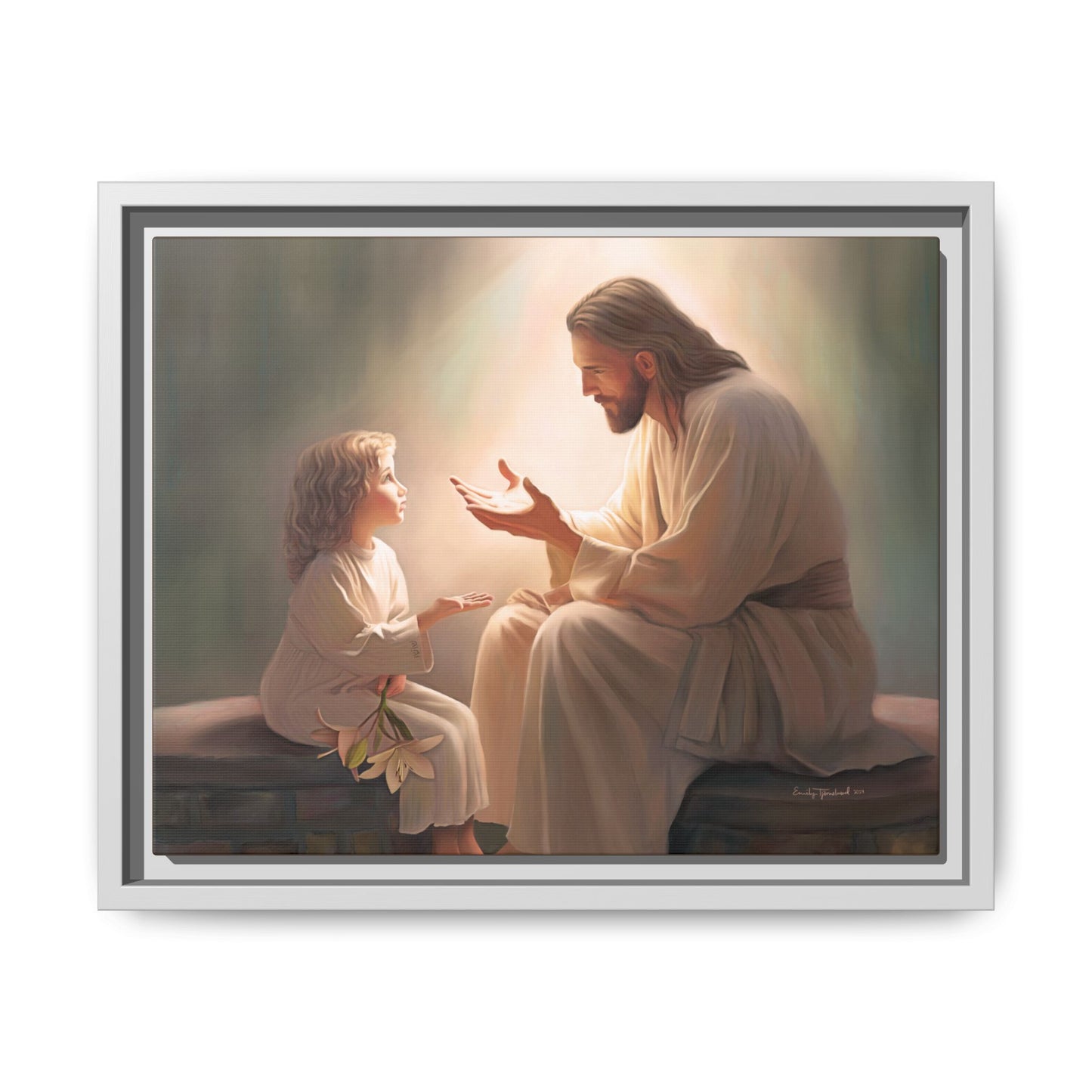 We are His Children, Fine Art Framed Canvas Print, Picture of Jesus, Jesus with a Child, Christian Gift, Christian Art, Jesus Christ Art with Child
